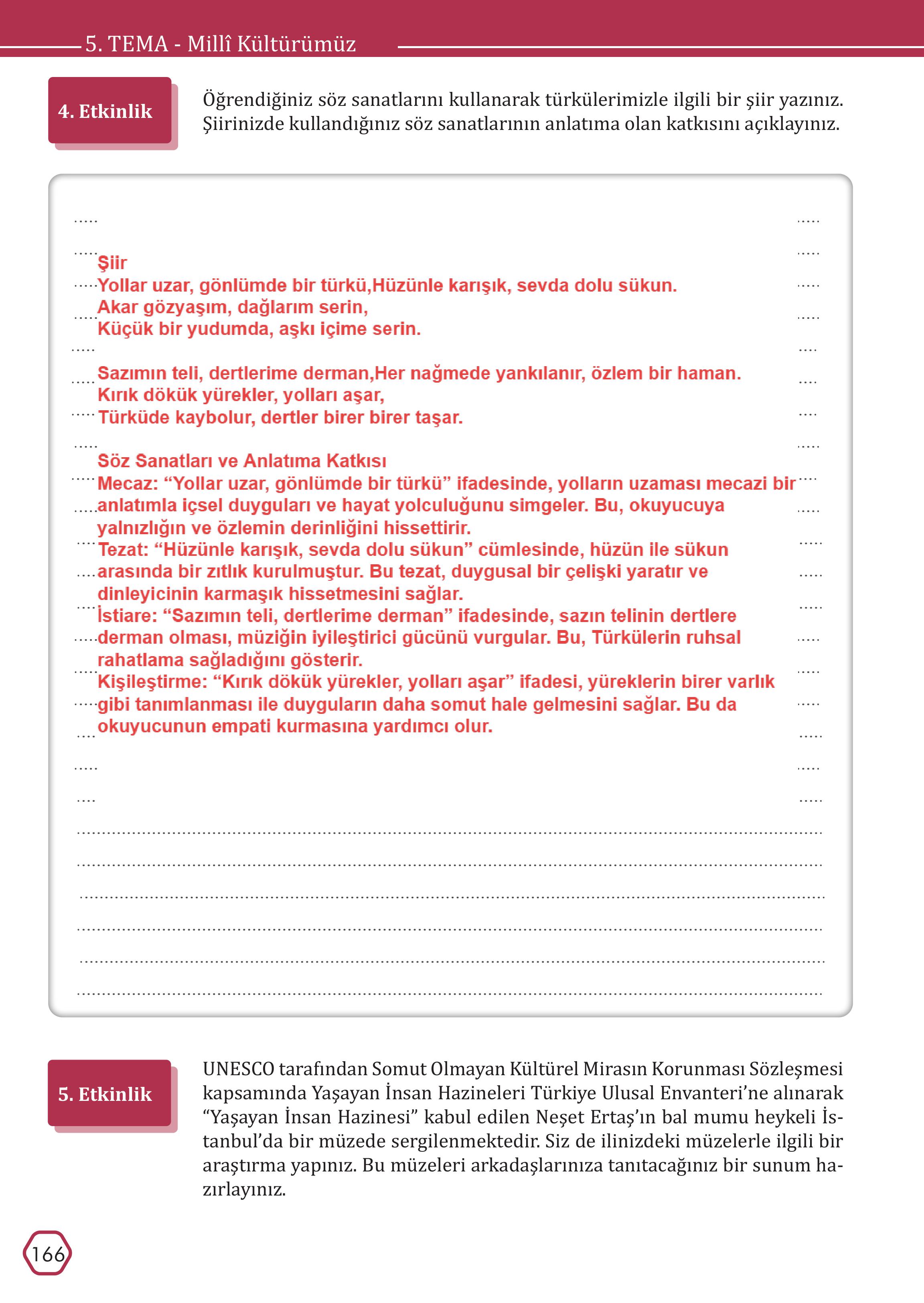 7. Sınıf Meb Yayınları Türkçe Ders Kitabı Sayfa 166 Cevapları