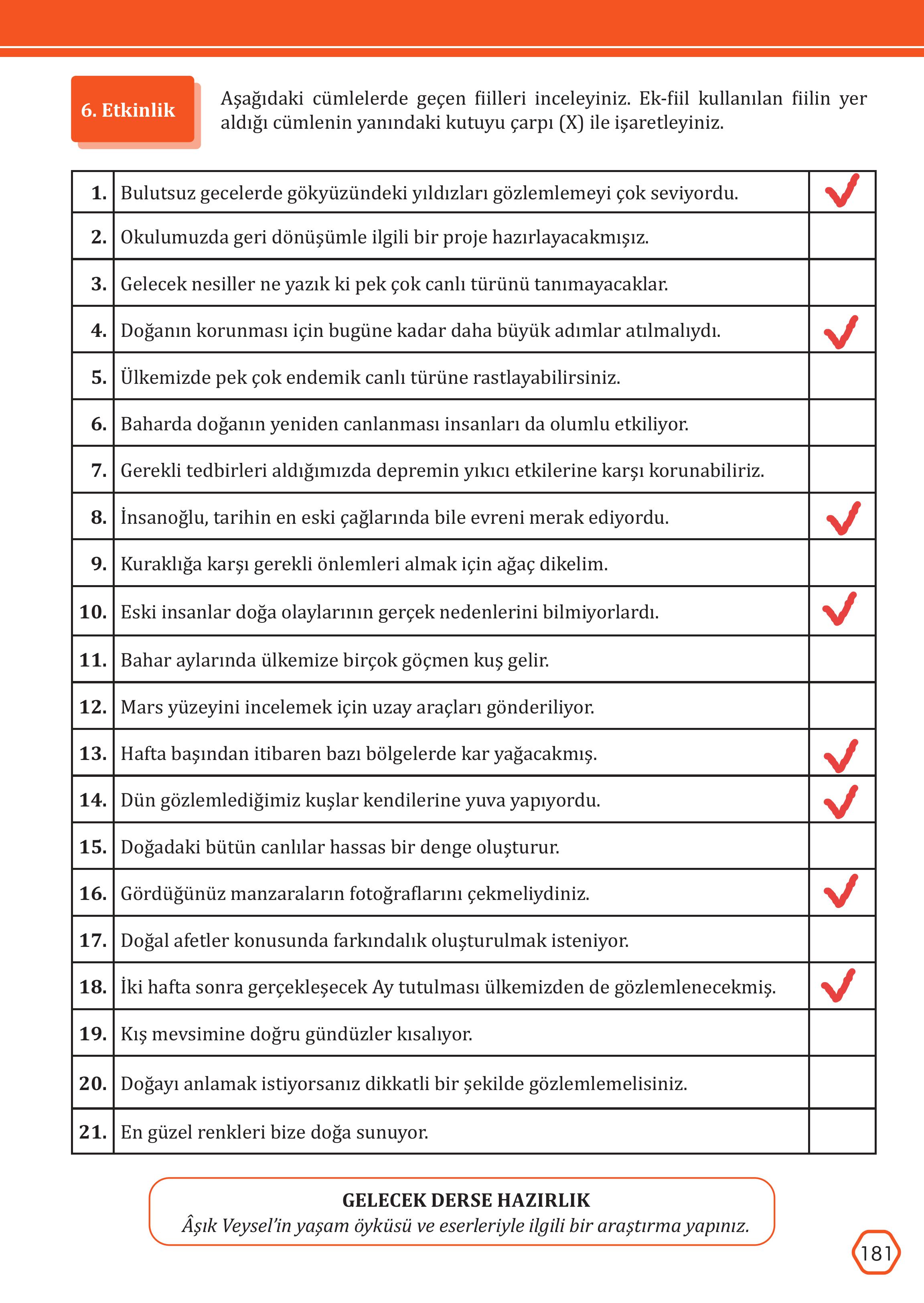 7. Sınıf Meb Yayınları Türkçe Ders Kitabı Sayfa 181 Cevapları