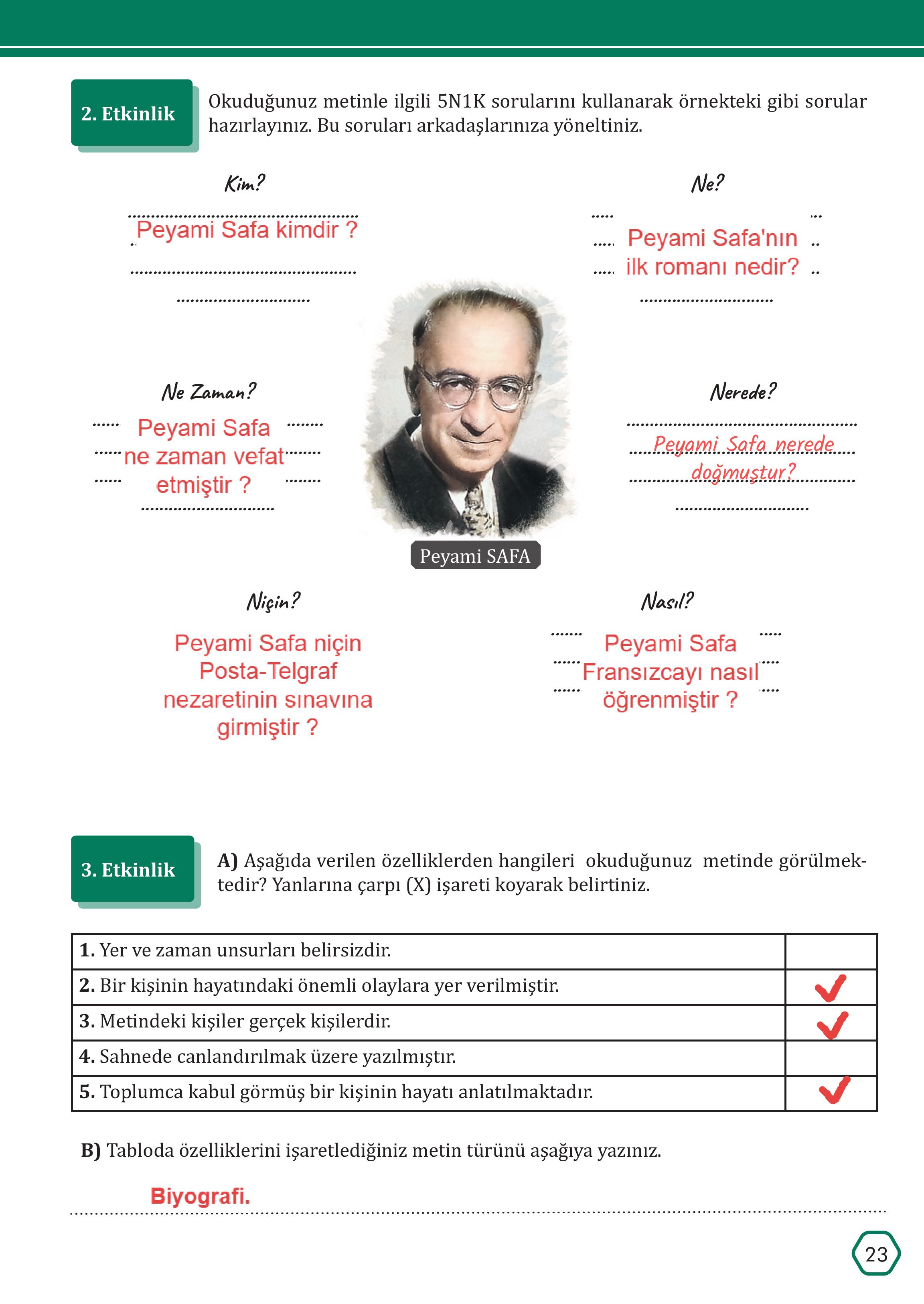 7. Sınıf Meb Yayınları Türkçe Ders Kitabı Sayfa 23 Cevapları