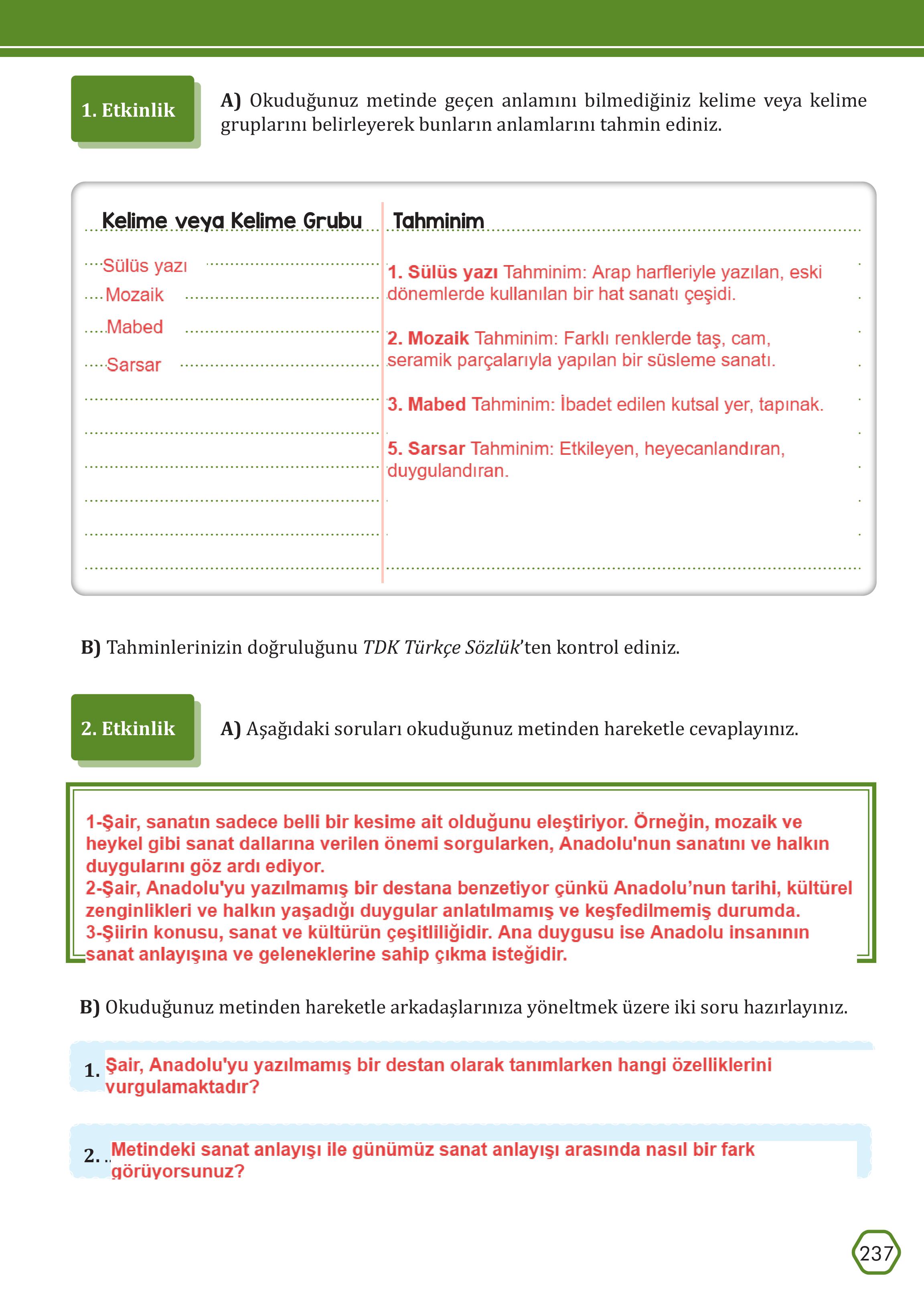 7. Sınıf Meb Yayınları Türkçe Ders Kitabı Sayfa 237 Cevapları 7. Sınıf Meb Yayınları Türkçe Ders Kitabı Sayfa 237 Cevapları