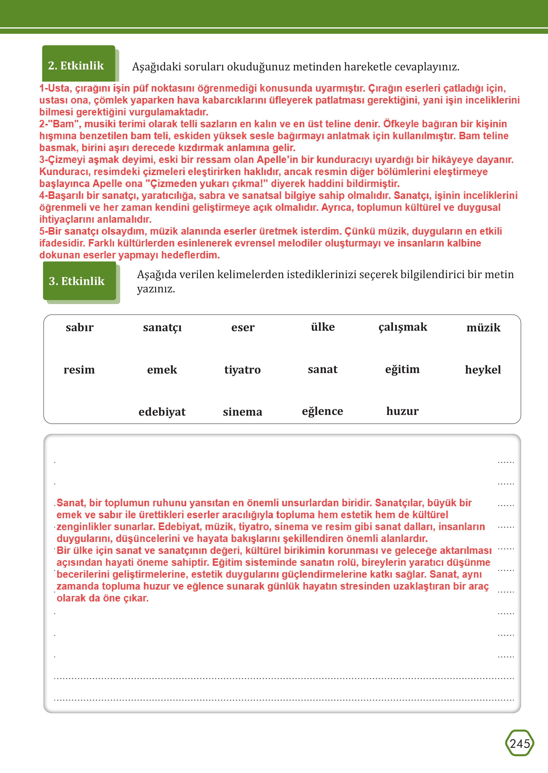 7. Sınıf Meb Yayınları Türkçe Ders Kitabı Sayfa 245 Cevapları