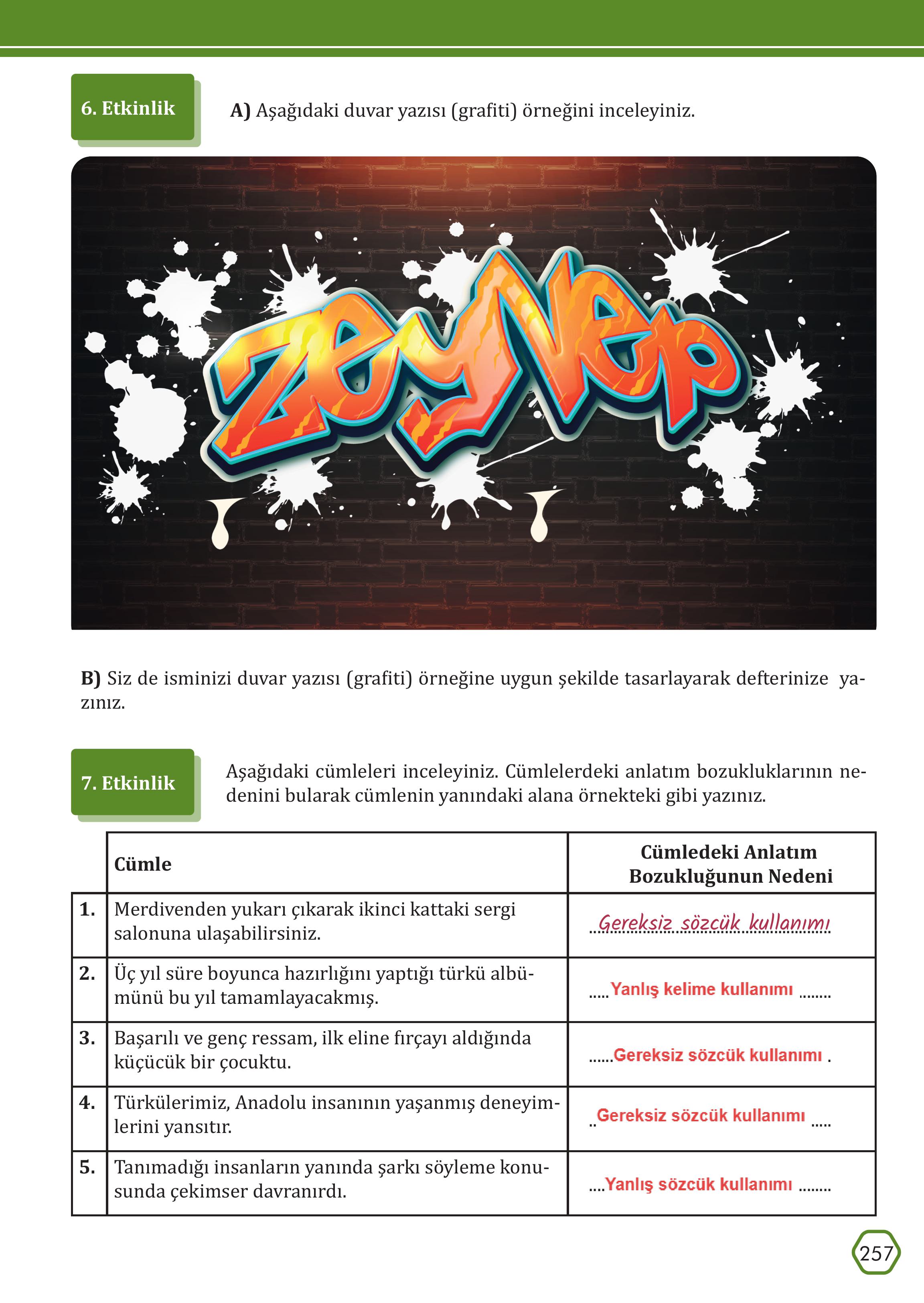 7. Sınıf Meb Yayınları Türkçe Ders Kitabı Sayfa 257 Cevapları