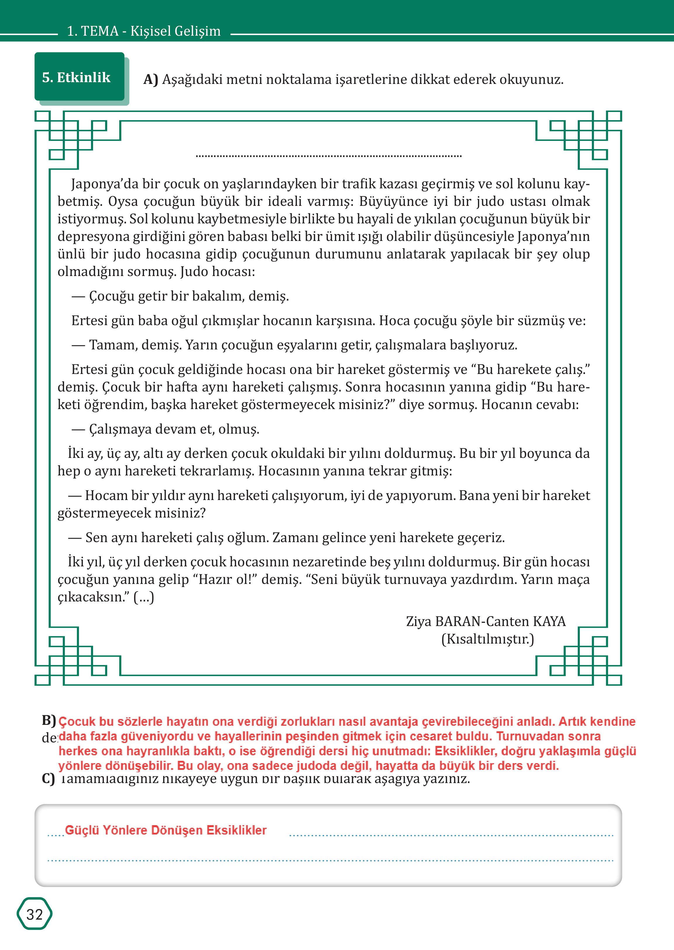 7. Sınıf Meb Yayınları Türkçe Ders Kitabı Sayfa 32 Cevapları