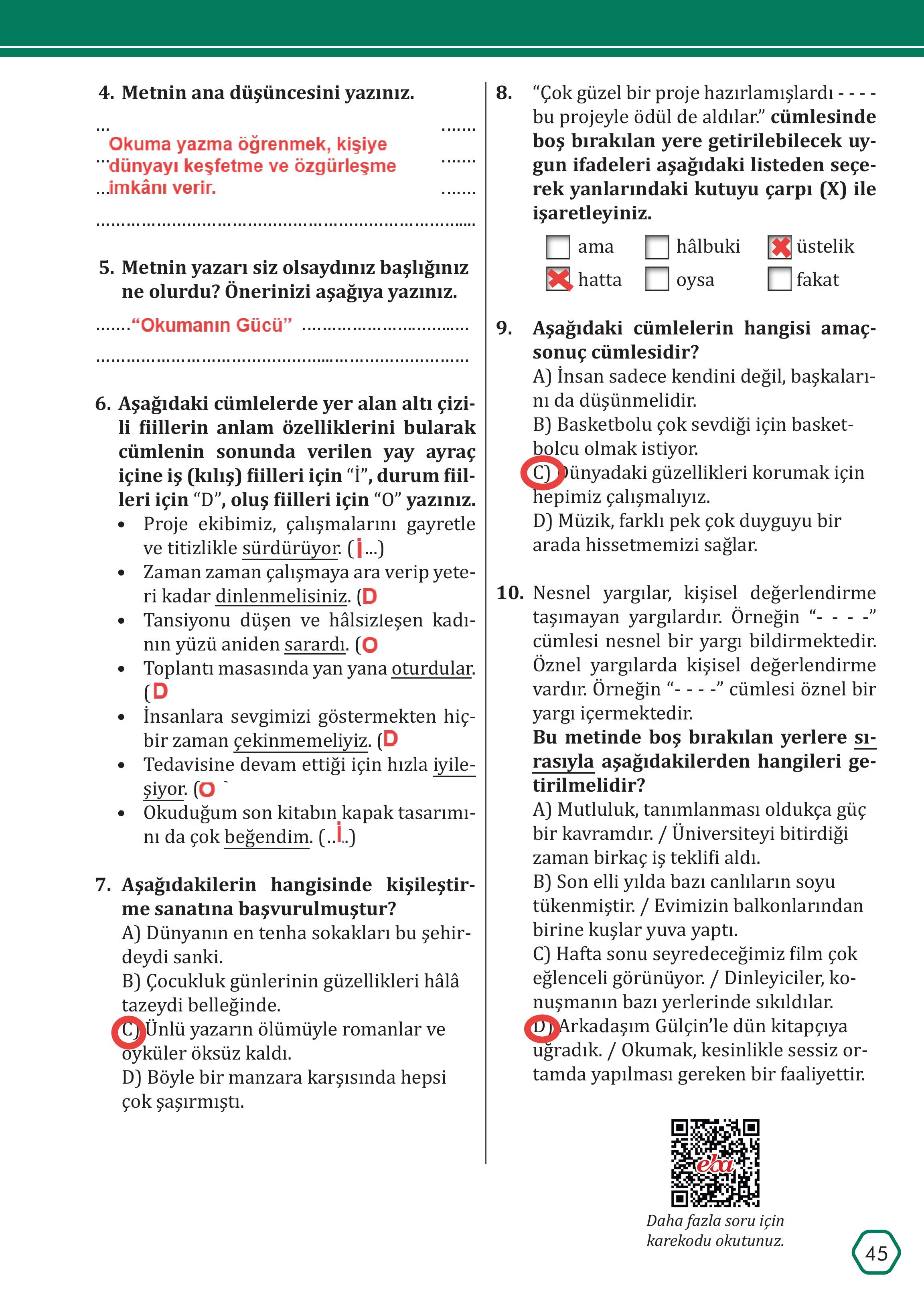 7. Sınıf Meb Yayınları Türkçe Ders Kitabı Sayfa 45 Cevapları 7. Sınıf Meb Yayınları Türkçe Ders Kitabı Sayfa 45 Cevapları