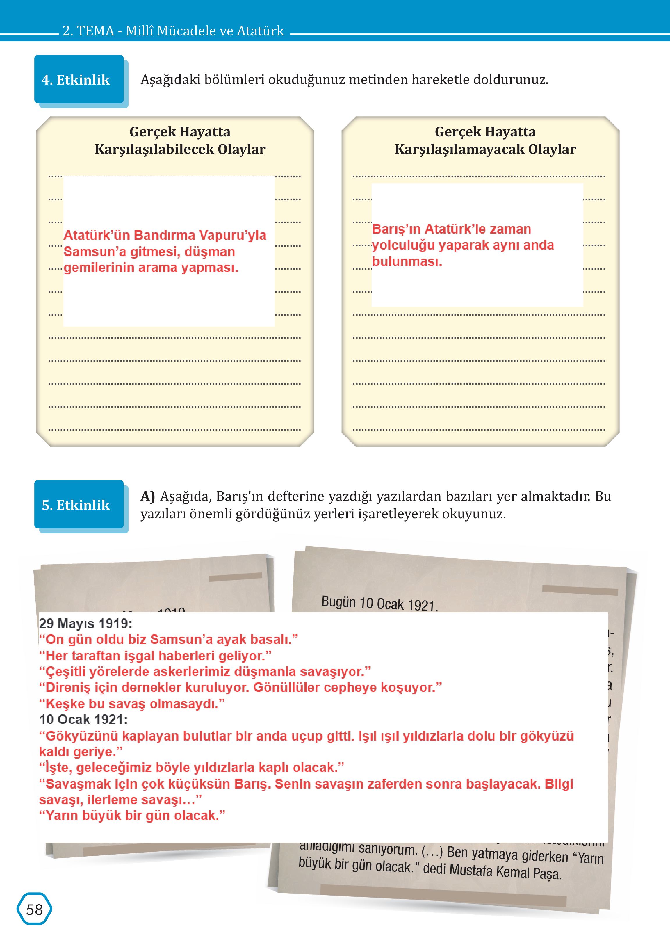 7. Sınıf Meb Yayınları Türkçe Ders Kitabı Sayfa 58 Cevapları