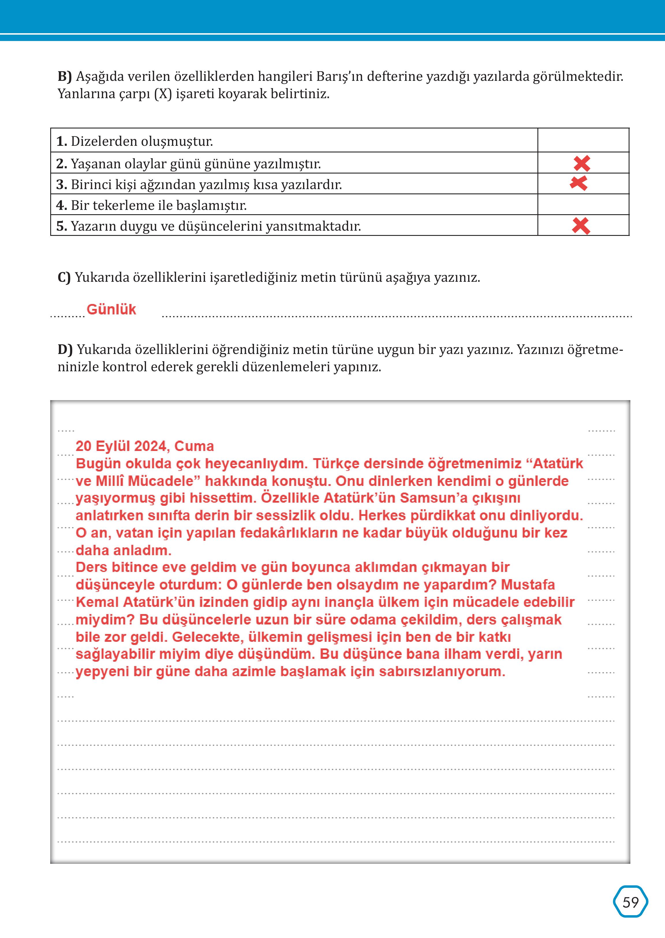 7. Sınıf Meb Yayınları Türkçe Ders Kitabı Sayfa 59 Cevapları