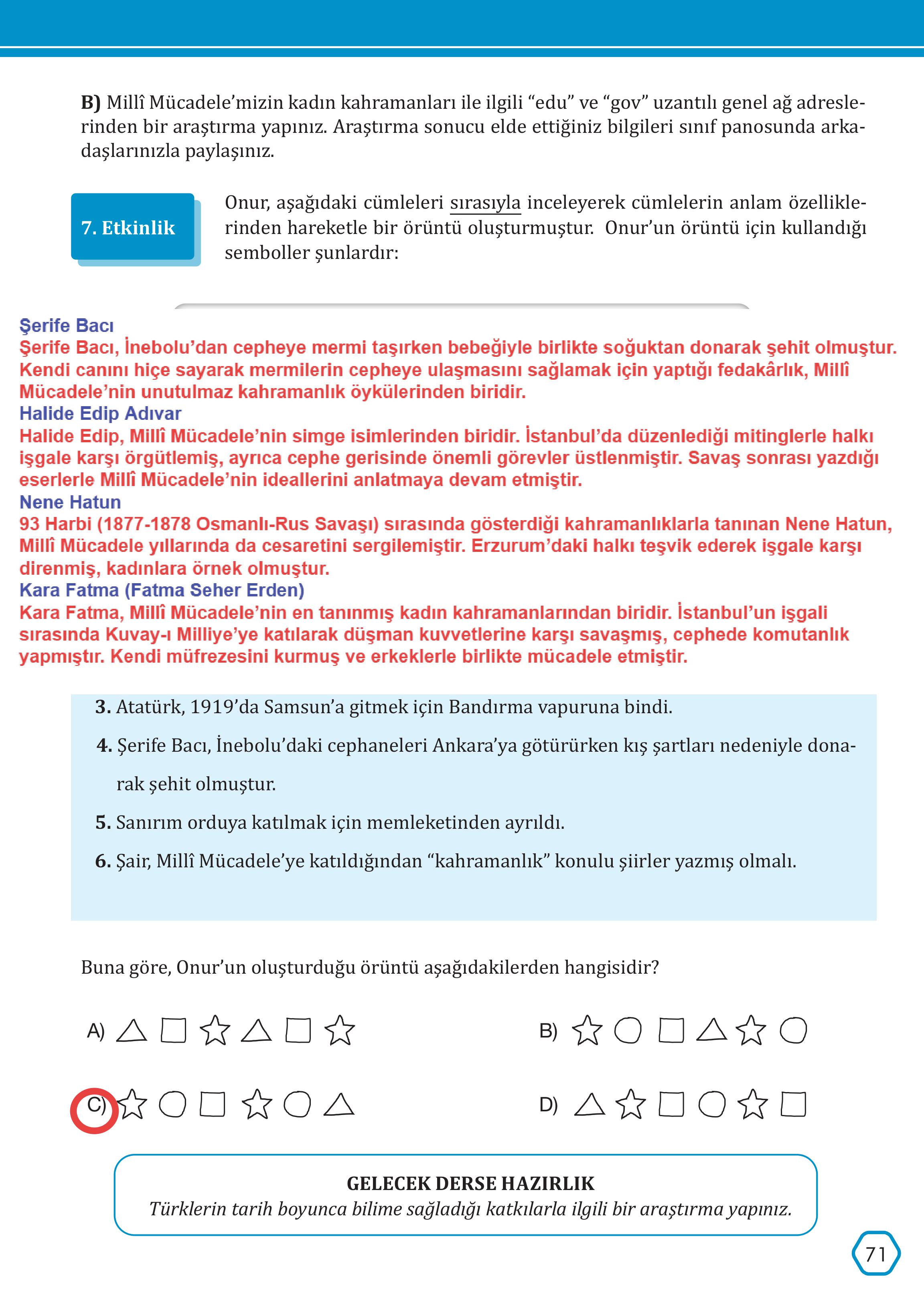 7. Sınıf Meb Yayınları Türkçe Ders Kitabı Sayfa 71 Cevapları