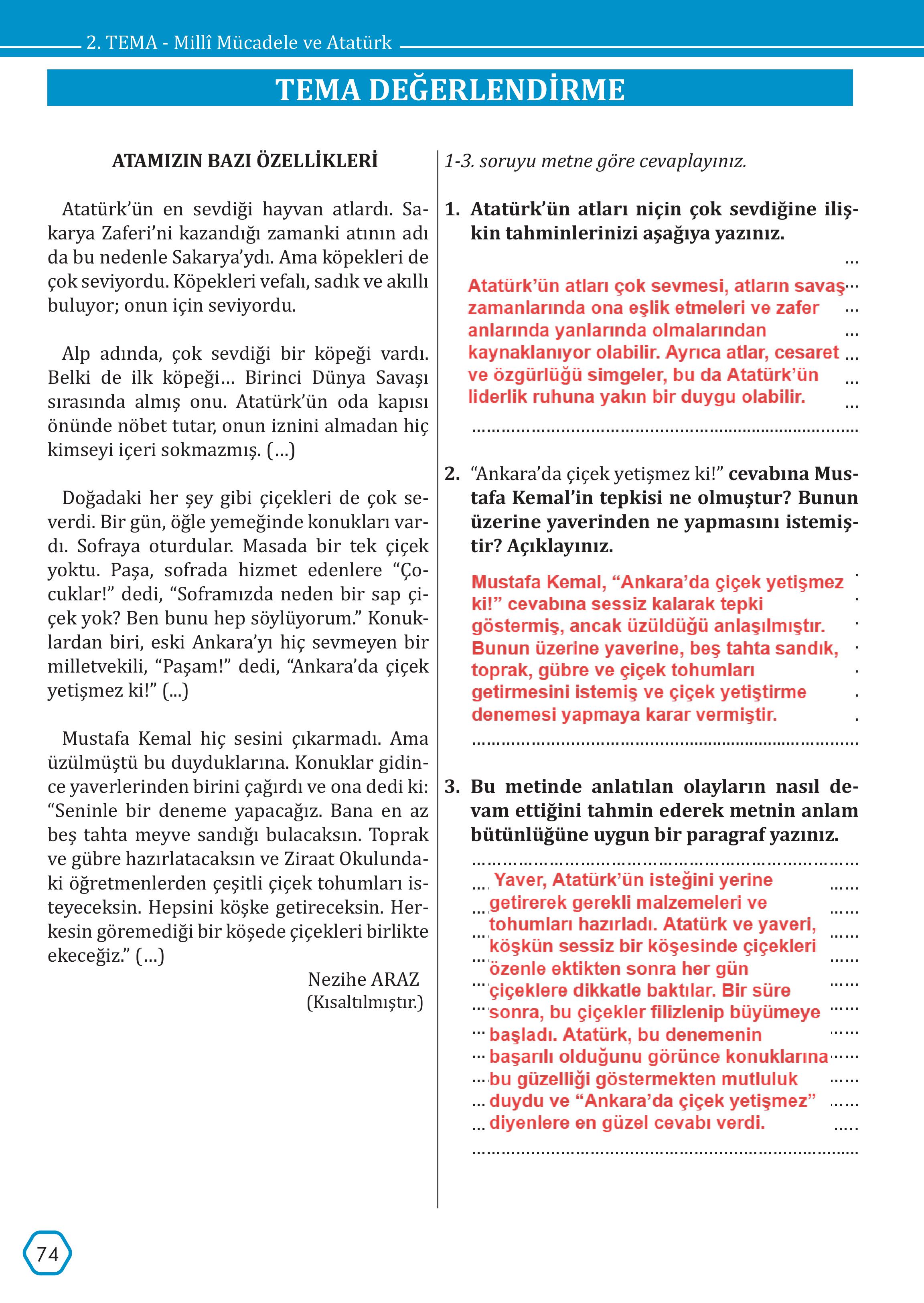 7. Sınıf Meb Yayınları Türkçe Ders Kitabı Sayfa 74 Cevapları