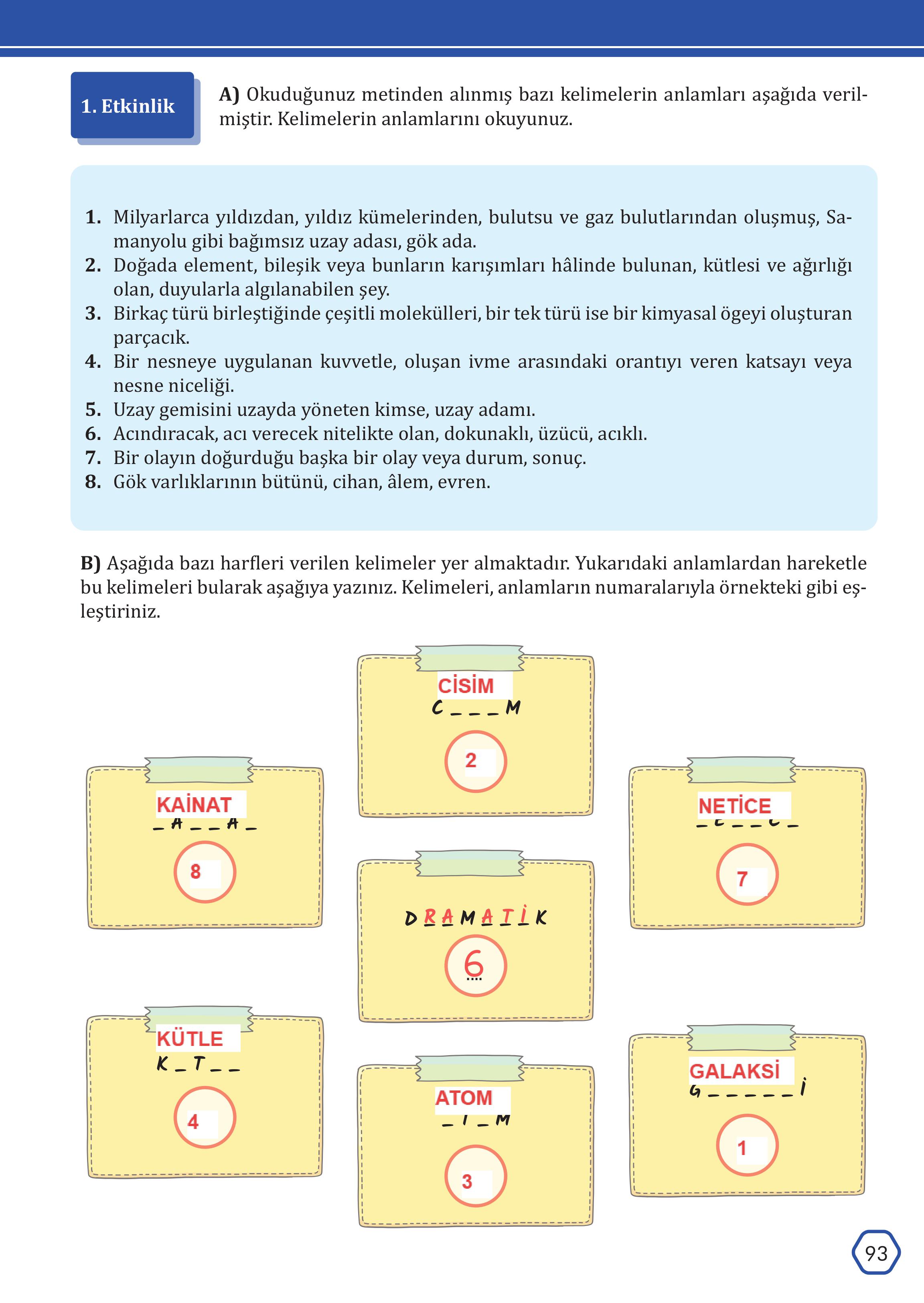 7. Sınıf Meb Yayınları Türkçe Ders Kitabı Sayfa 93 Cevapları