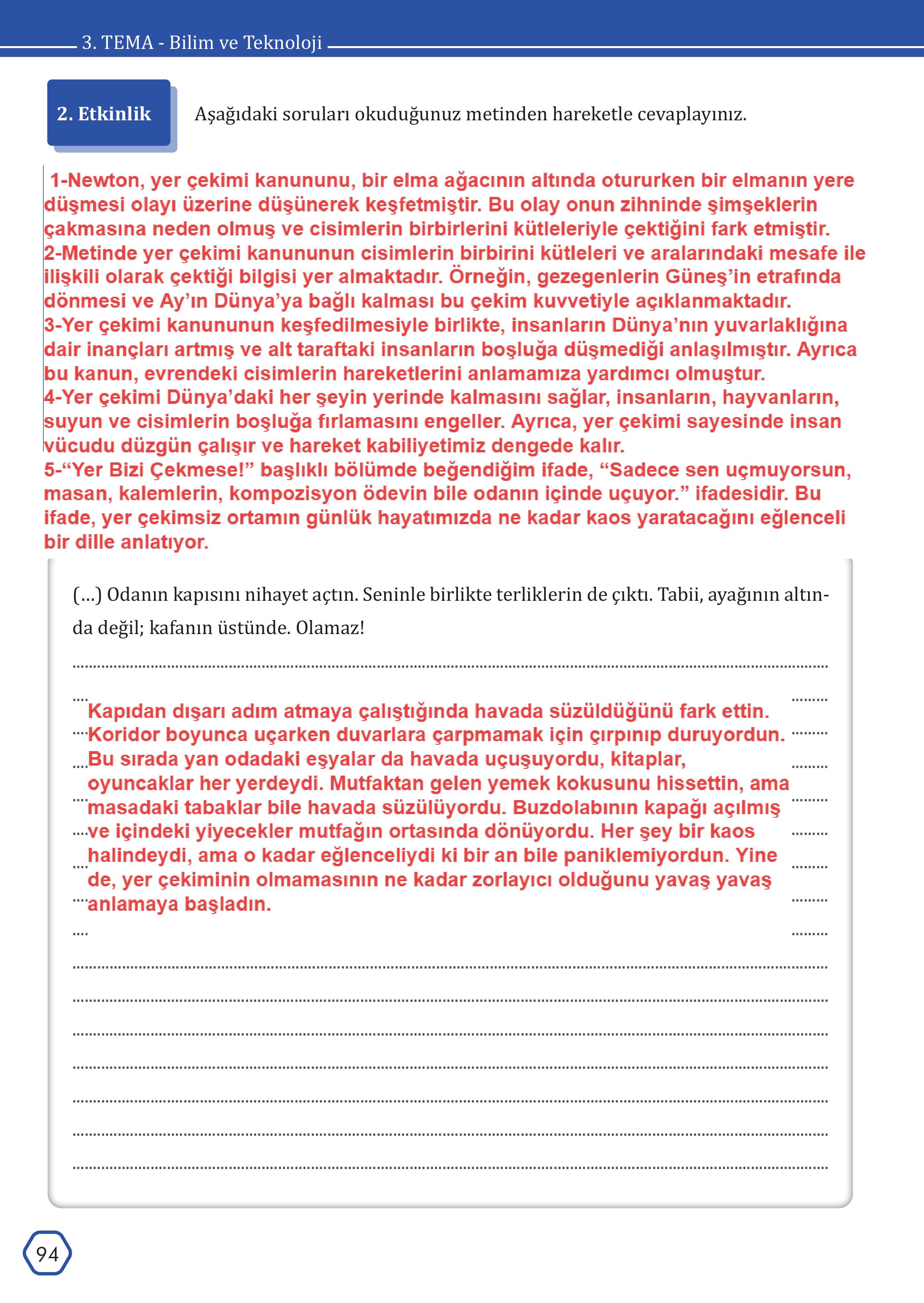 7. Sınıf Meb Yayınları Türkçe Ders Kitabı Sayfa 94 Cevapları