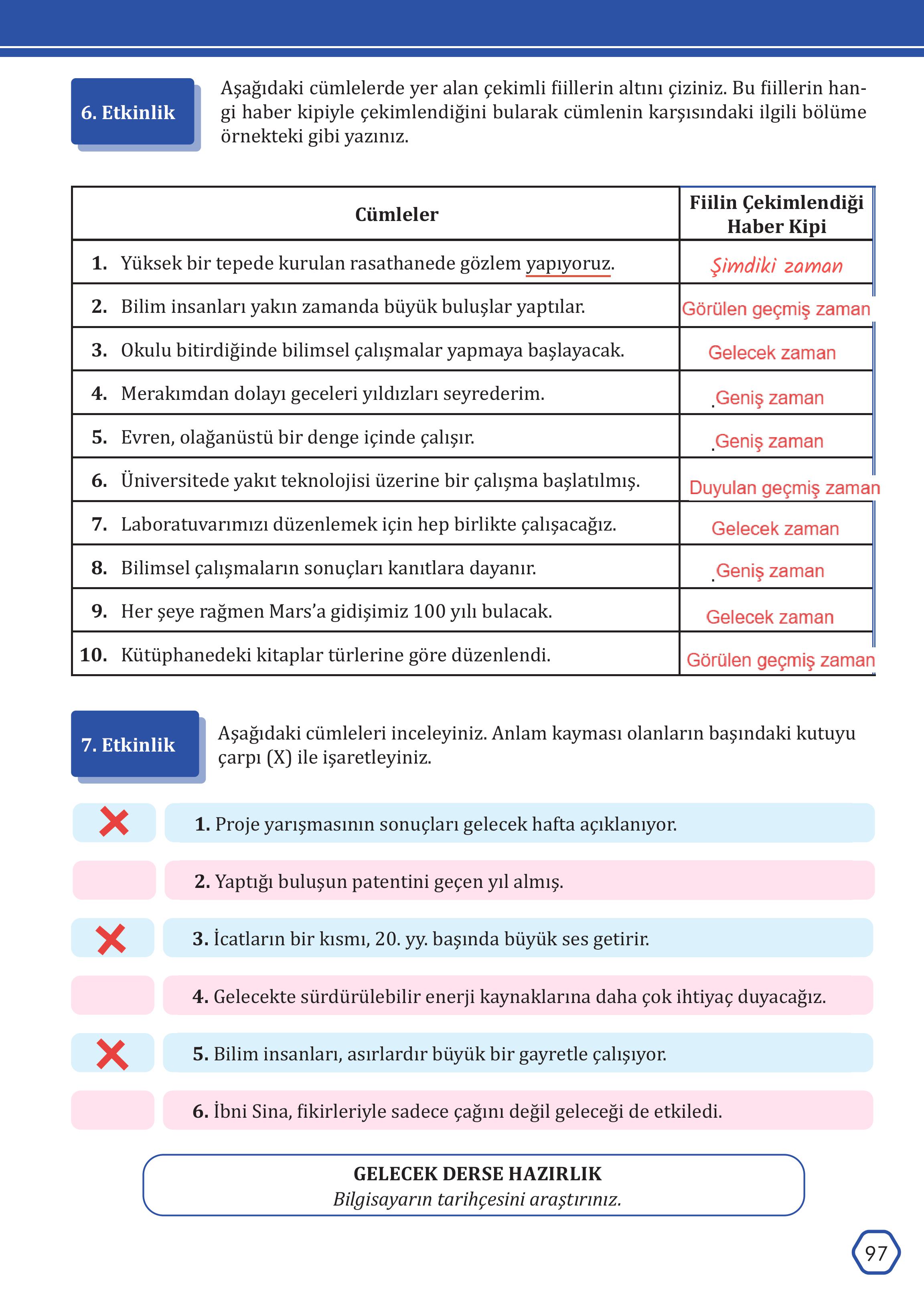 7. Sınıf Meb Yayınları Türkçe Ders Kitabı Sayfa 97 Cevapları