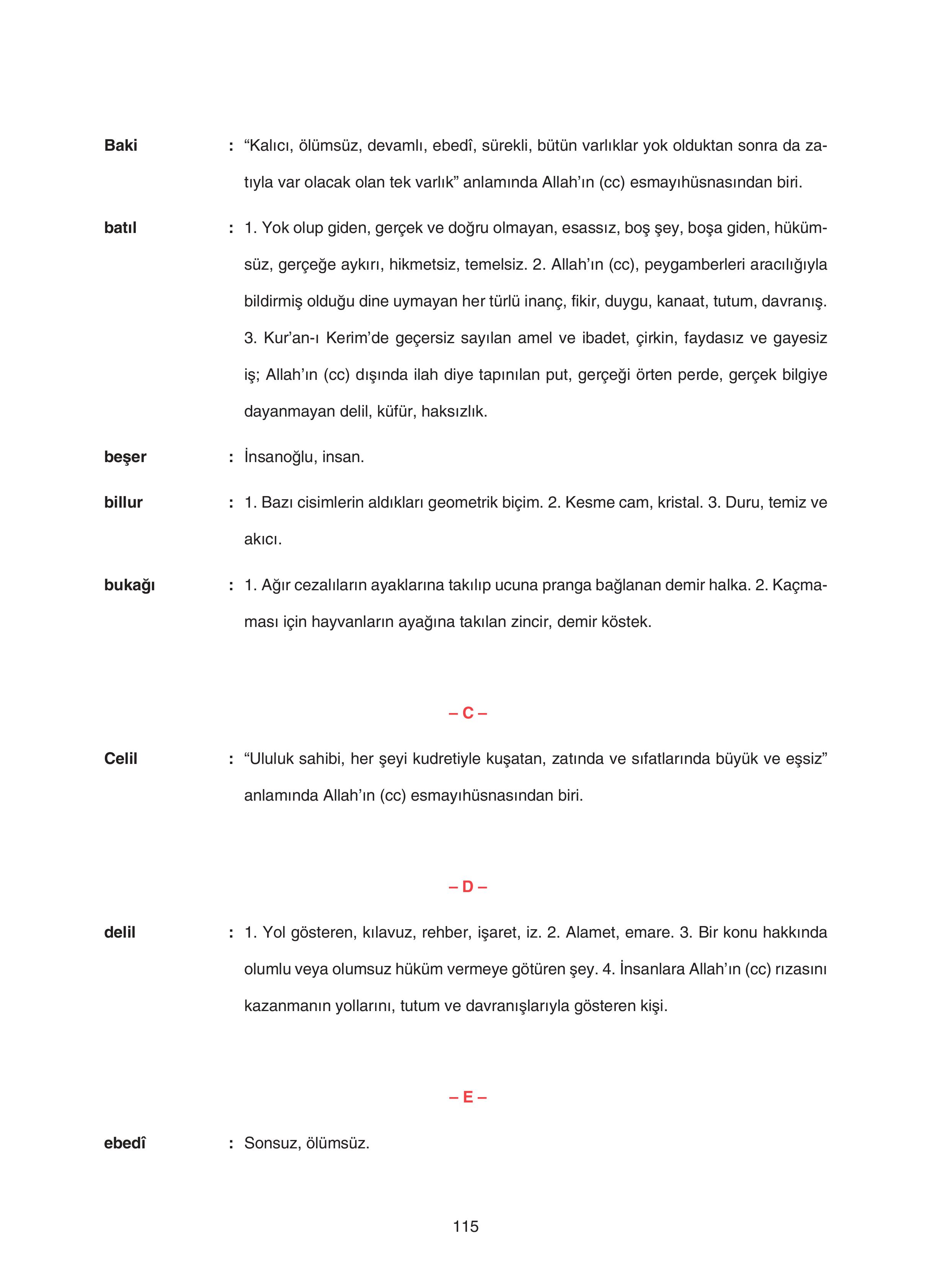 7. Sınıf Sdr Dikey Yayıncılık Kur'an- Kerim Ders Kitabı Sayfa 115 Cevapları