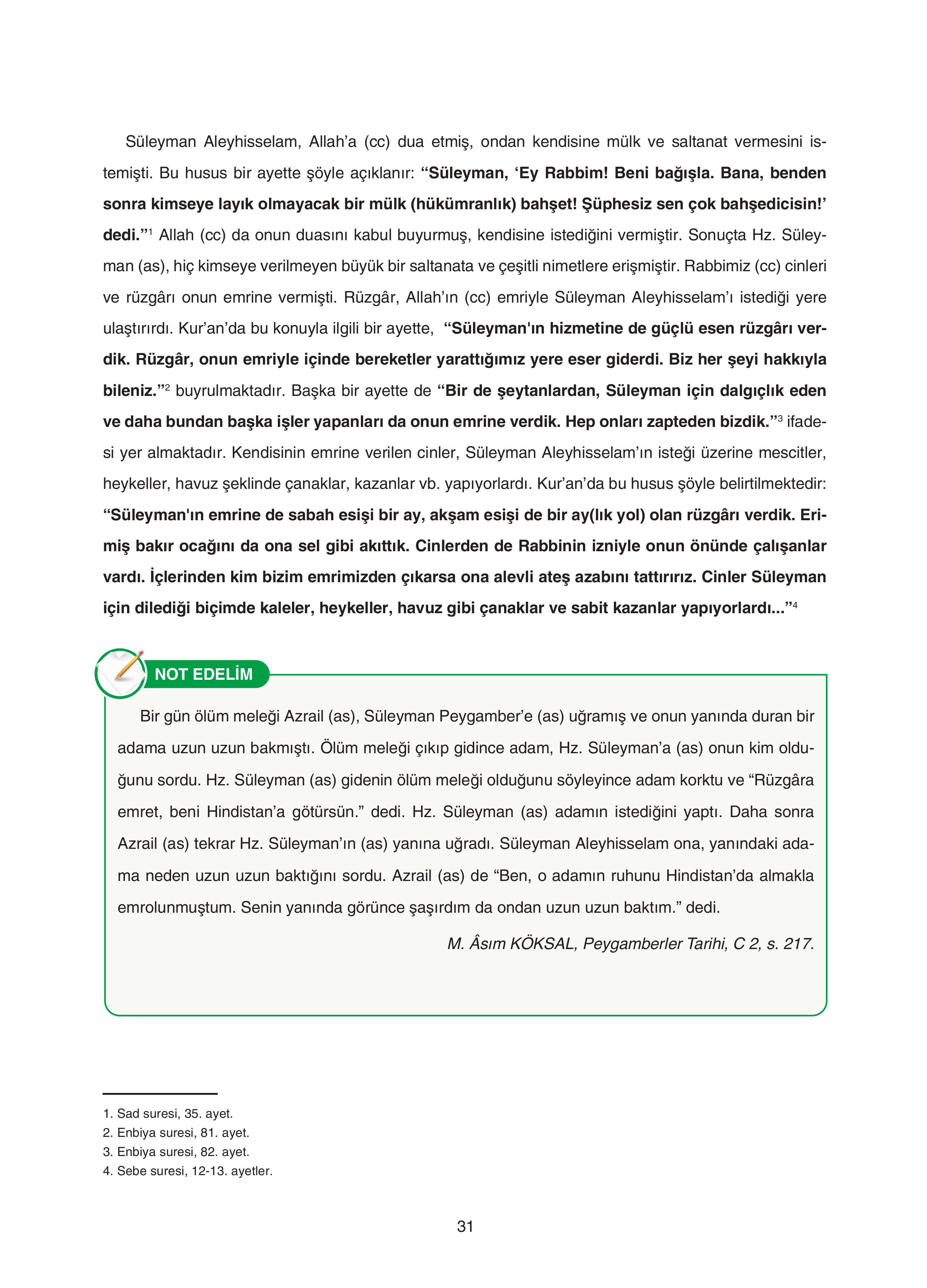 7. Sınıf Sdr Dikey Yayıncılık Kur'an- Kerim Ders Kitabı Sayfa 31 Cevapları