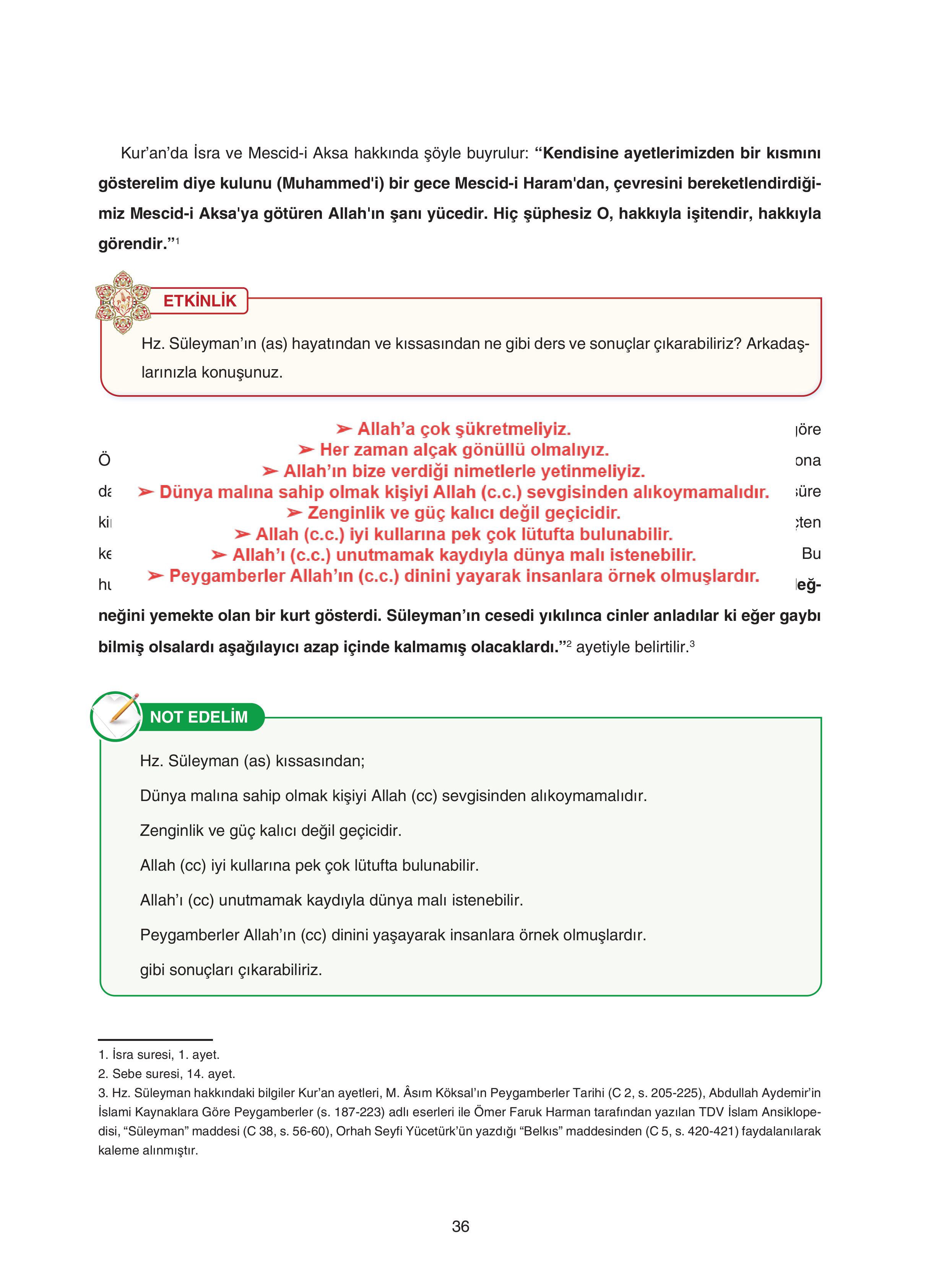 7. Sınıf Sdr Dikey Yayıncılık Kur'an- Kerim Ders Kitabı Sayfa 36 Cevapları