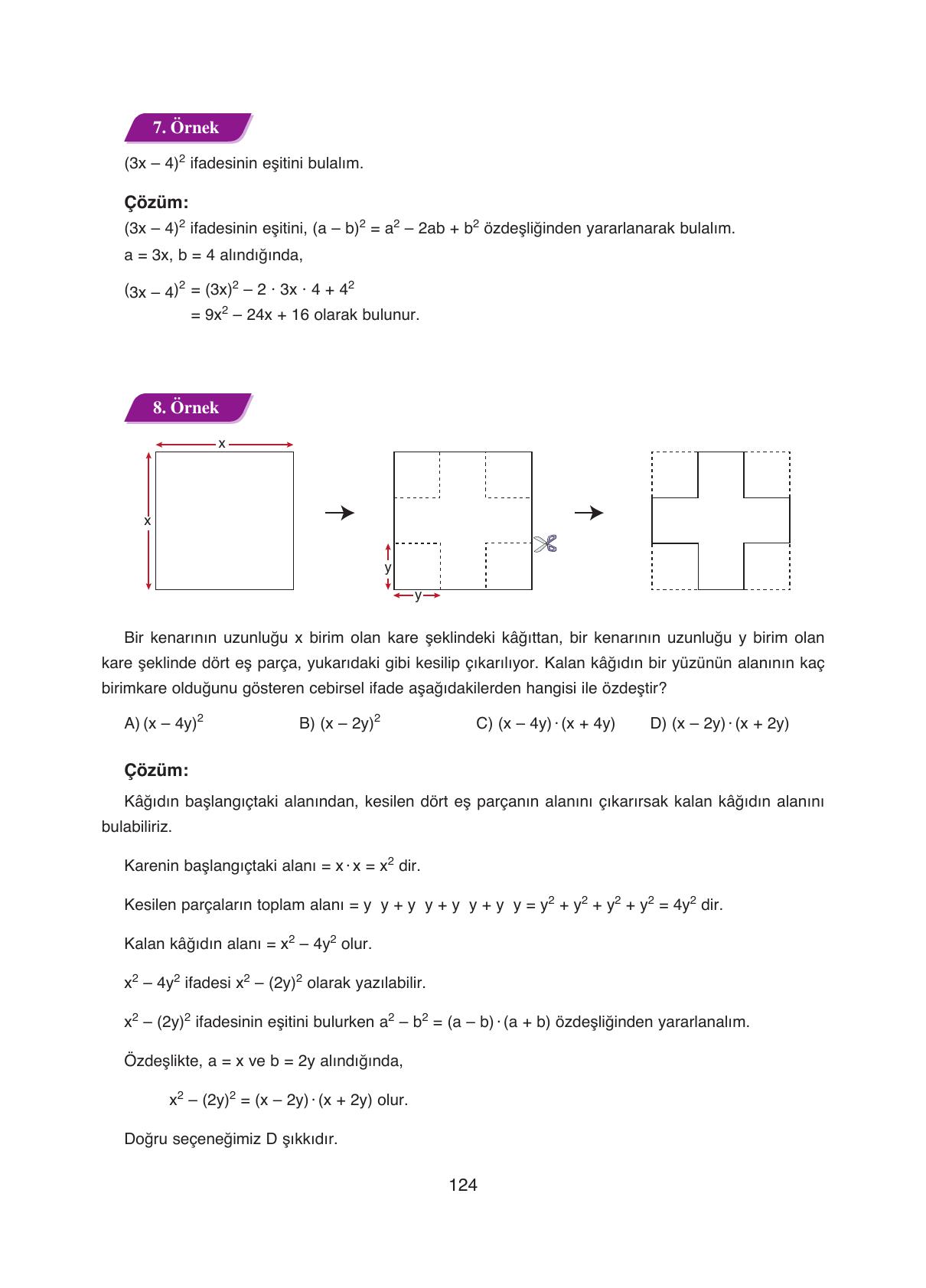 8. Sınıf Ada Yayıncılık Matematik Ders Kitabı Sayfa 124 Cevapları 8. Sınıf Ada Yayıncılık Matematik Ders Kitabı Sayfa 124 Cevapları