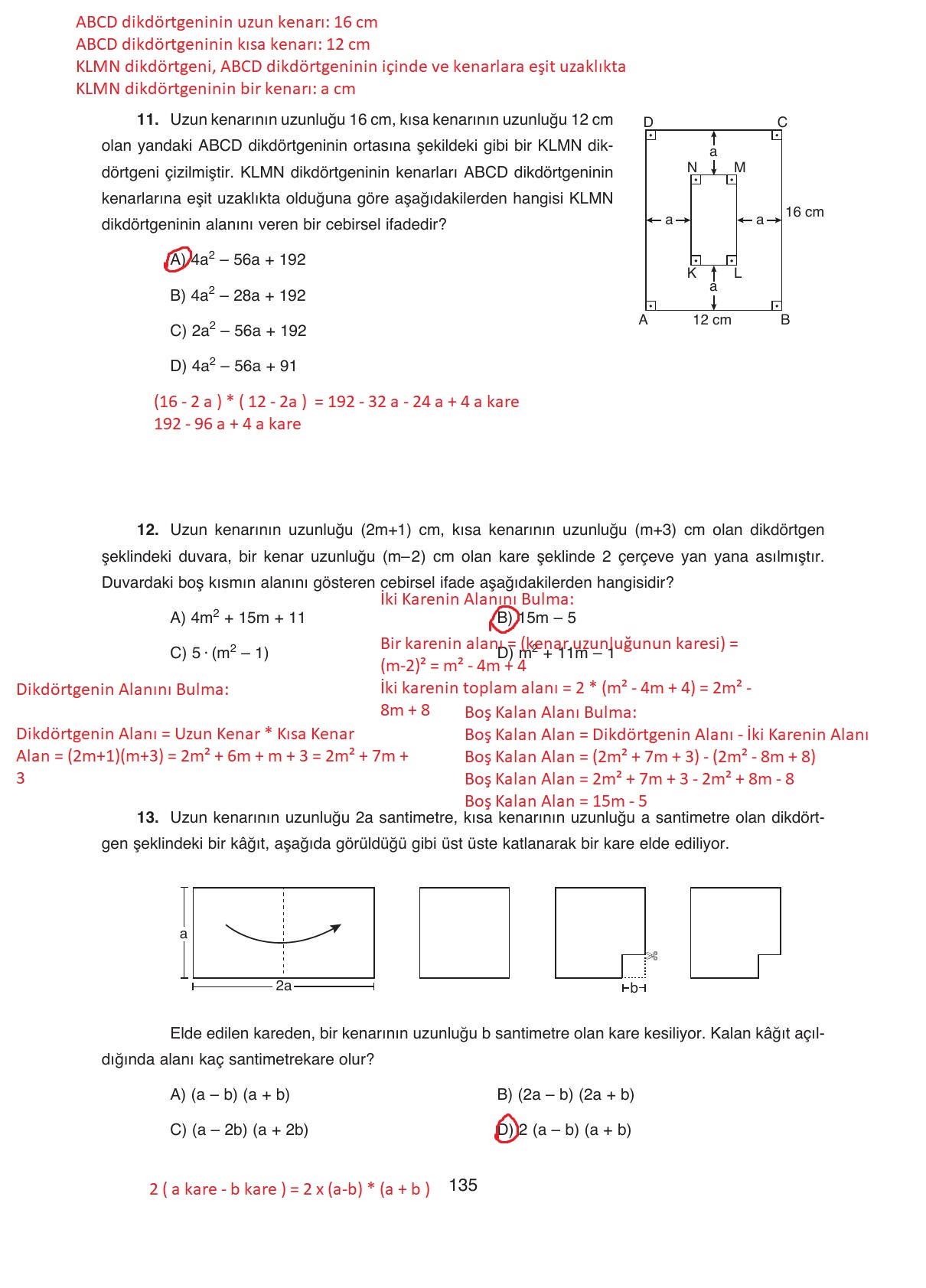 8. Sınıf Ada Yayıncılık Matematik Ders Kitabı Sayfa 135 Cevapları