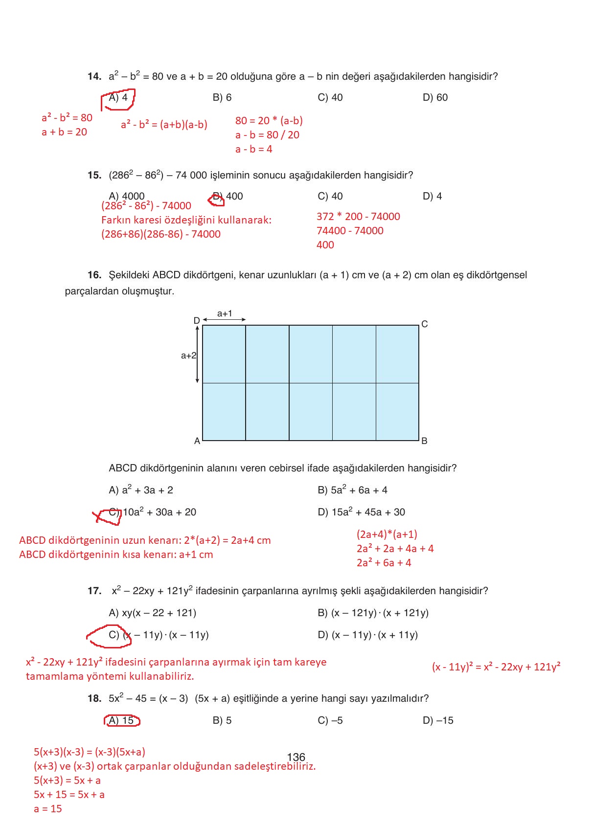 8. Sınıf Ada Yayıncılık Matematik Ders Kitabı Sayfa 136 Cevapları