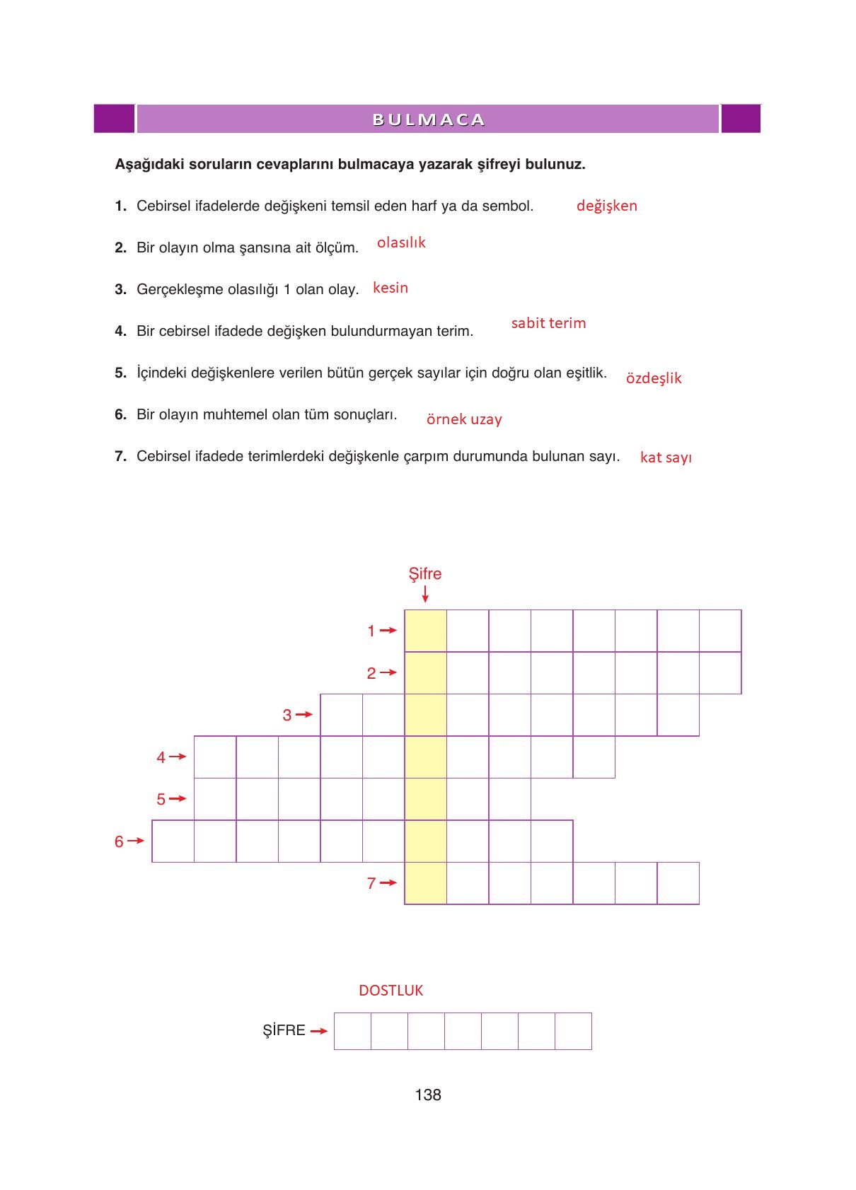 8. Sınıf Ada Yayıncılık Matematik Ders Kitabı Sayfa 138 Cevapları 8. Sınıf Ada Yayıncılık Matematik Ders Kitabı Sayfa 138 Cevapları