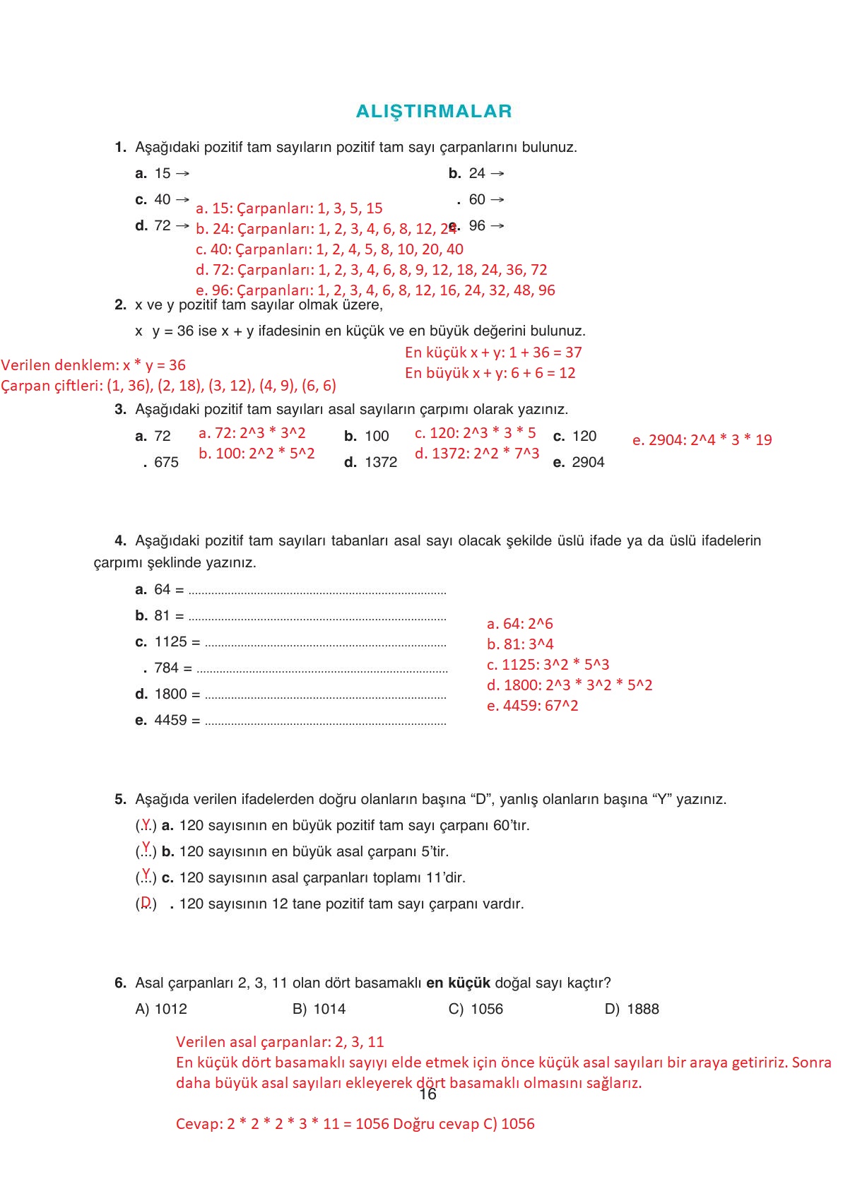 8. Sınıf Ada Yayıncılık Matematik Ders Kitabı Sayfa 16 Cevapları