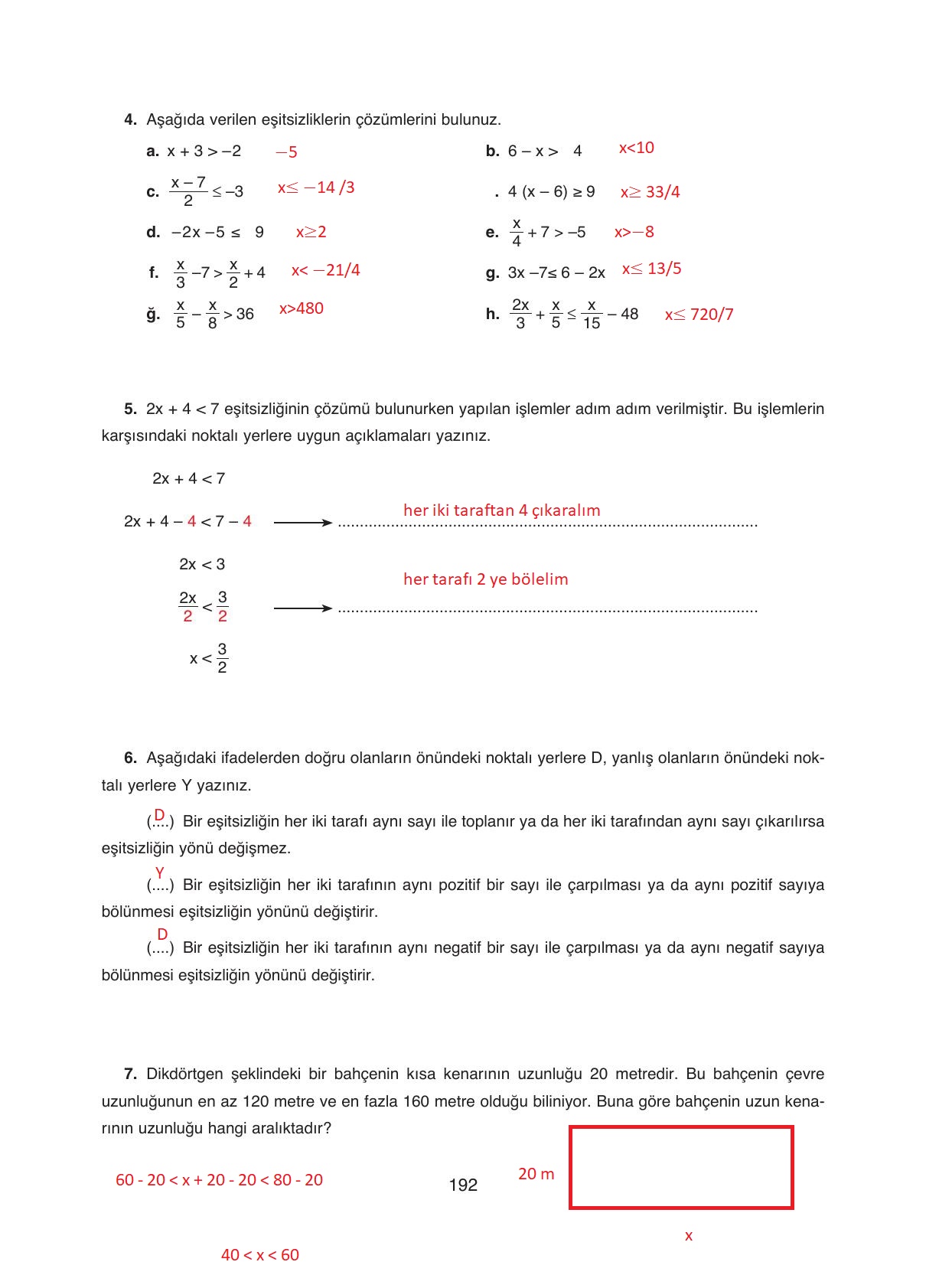 8. Sınıf Ada Yayıncılık Matematik Ders Kitabı Sayfa 192 Cevapları