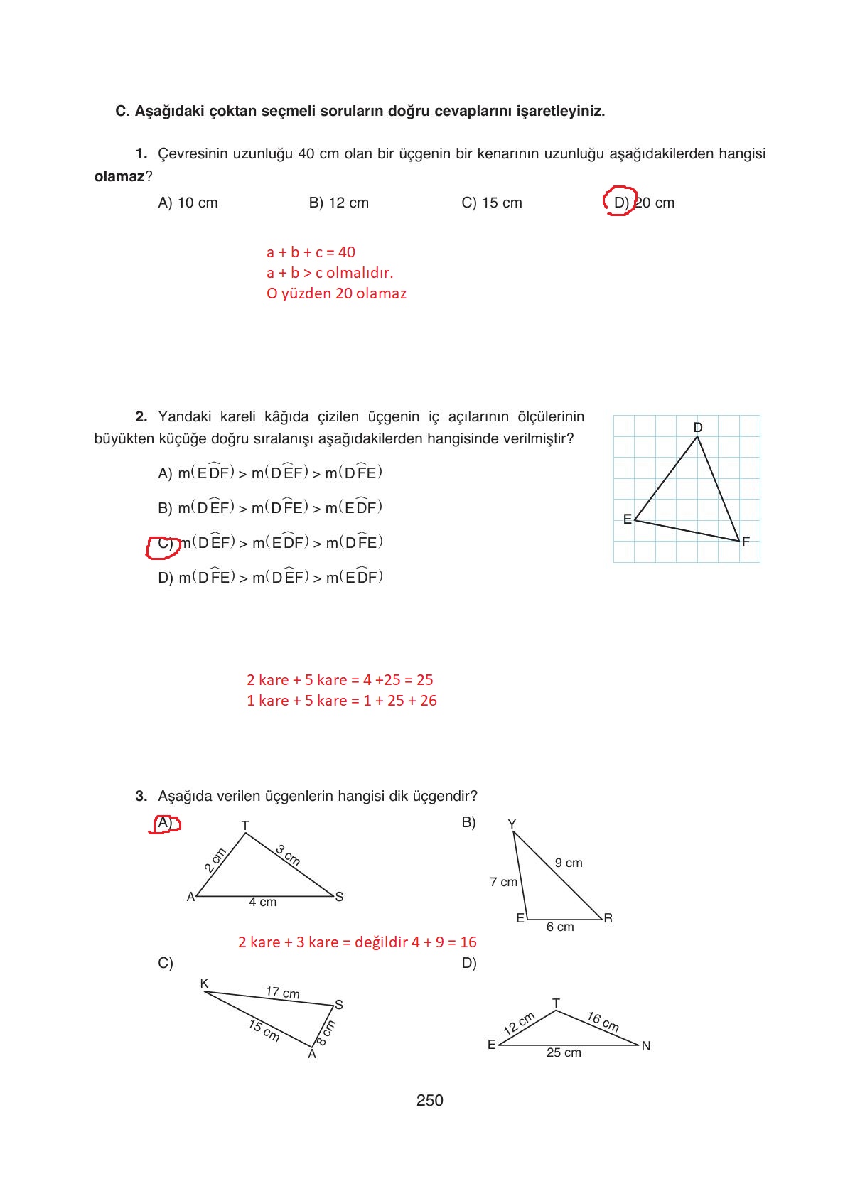 8. Sınıf Ada Yayıncılık Matematik Ders Kitabı Sayfa 250 Cevapları