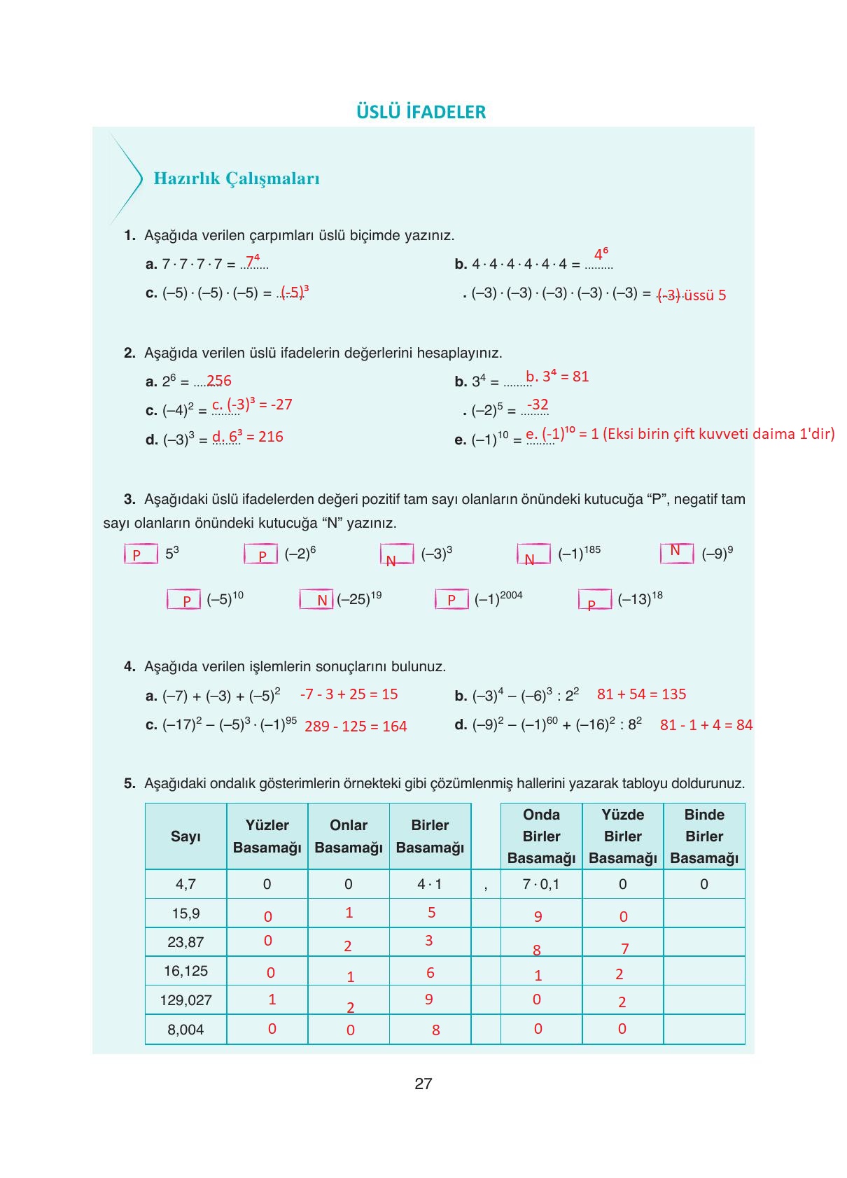8. Sınıf Ada Yayıncılık Matematik Ders Kitabı Sayfa 27 Cevapları