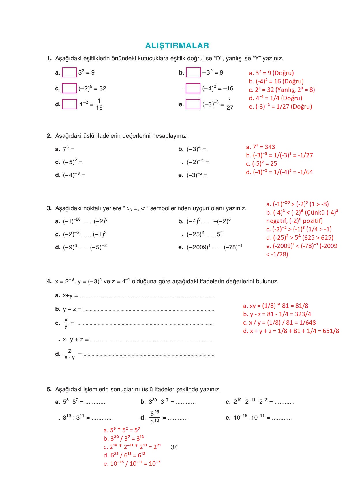 8. Sınıf Ada Yayıncılık Matematik Ders Kitabı Sayfa 34 Cevapları