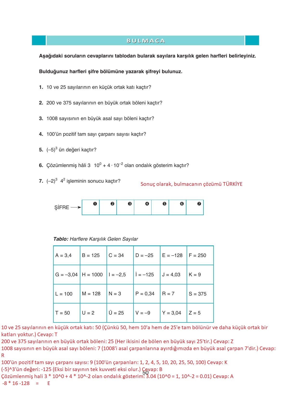 8. Sınıf Ada Yayıncılık Matematik Ders Kitabı Sayfa 50 Cevapları 8. Sınıf Ada Yayıncılık Matematik Ders Kitabı Sayfa 50 Cevapları