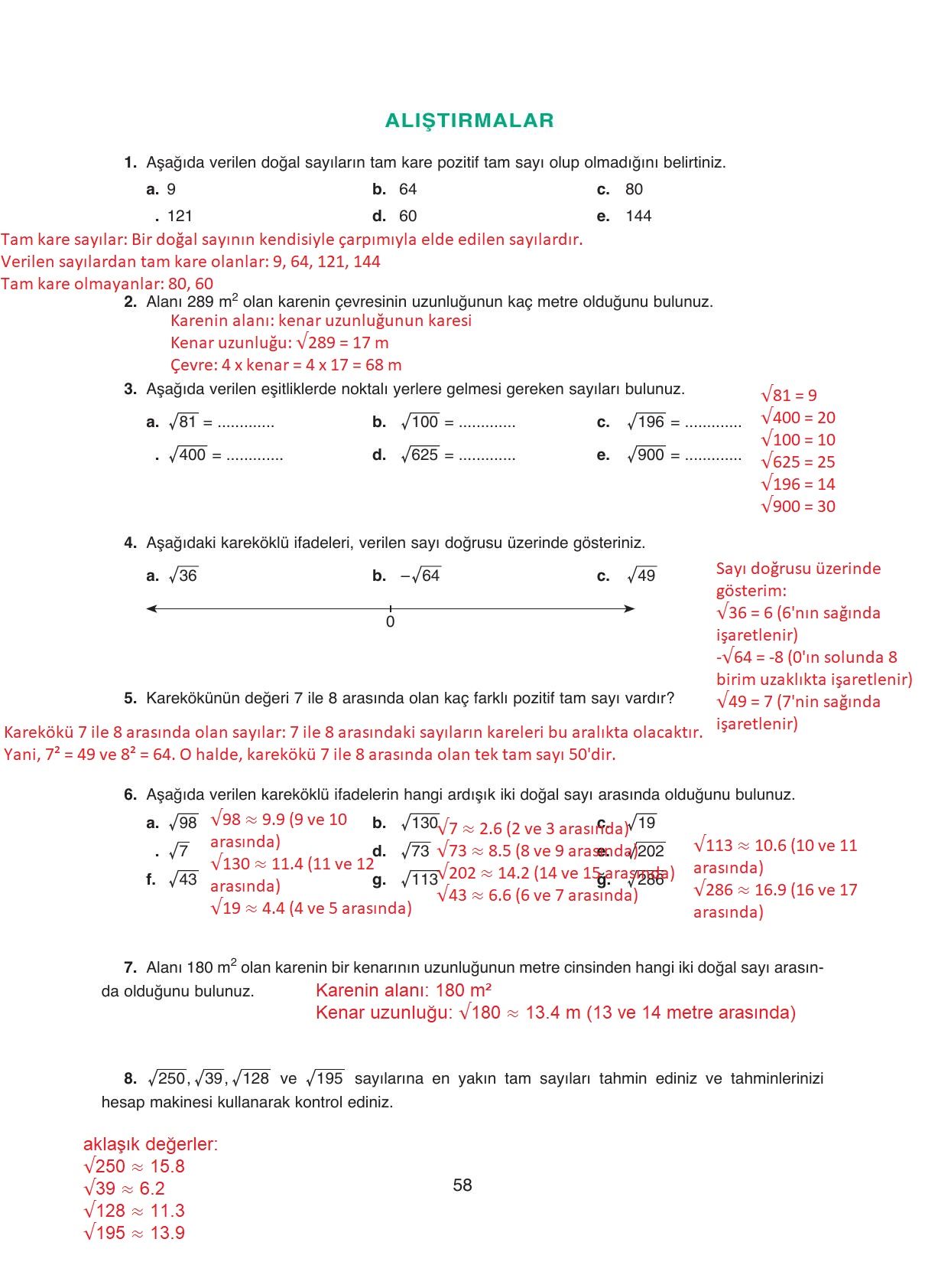 8. Sınıf Ada Yayıncılık Matematik Ders Kitabı Sayfa 58 Cevapları 8. Sınıf Ada Yayıncılık Matematik Ders Kitabı Sayfa 58 Cevapları