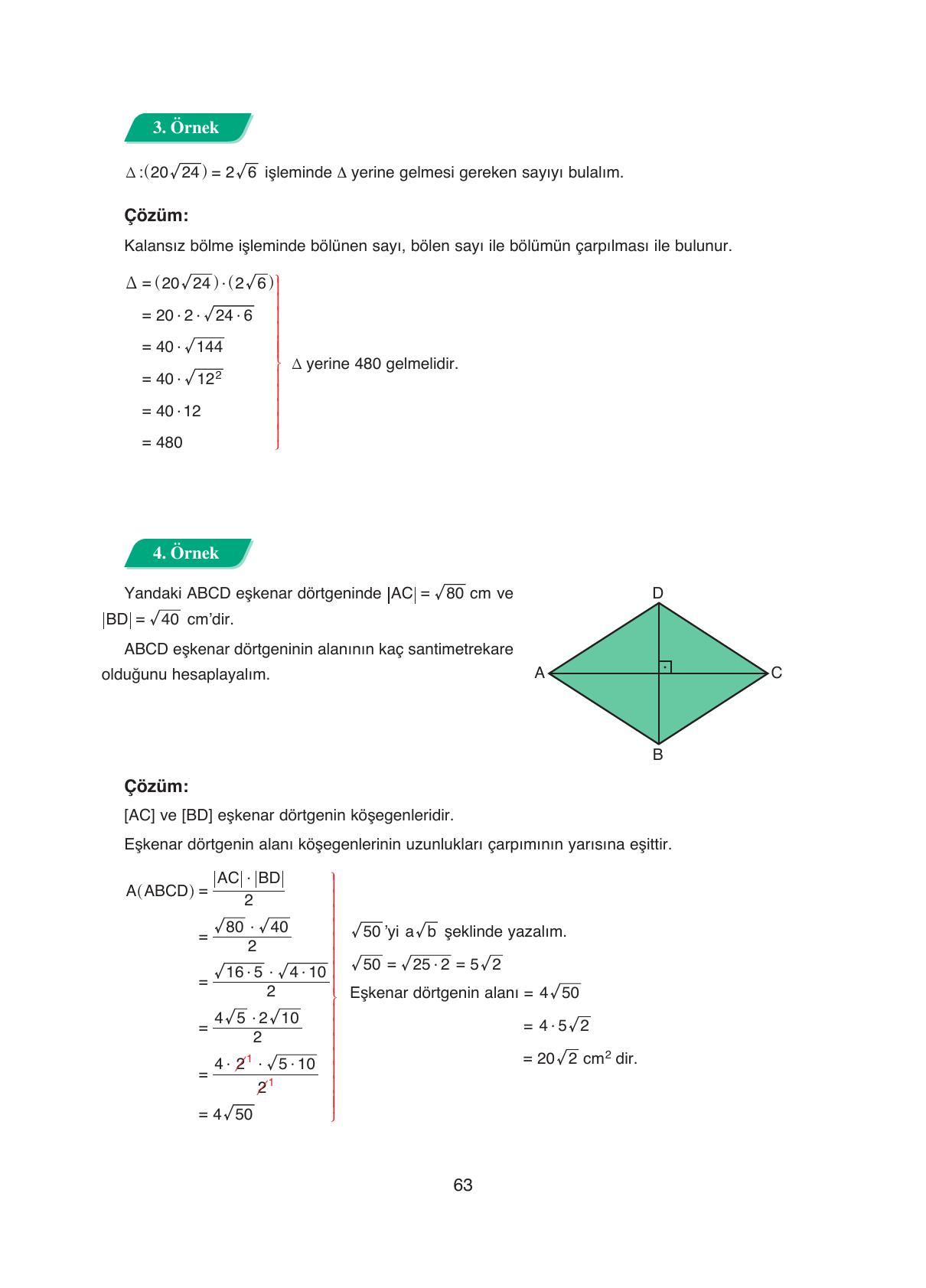 8. Sınıf Ada Yayıncılık Matematik Ders Kitabı Sayfa 63 Cevapları