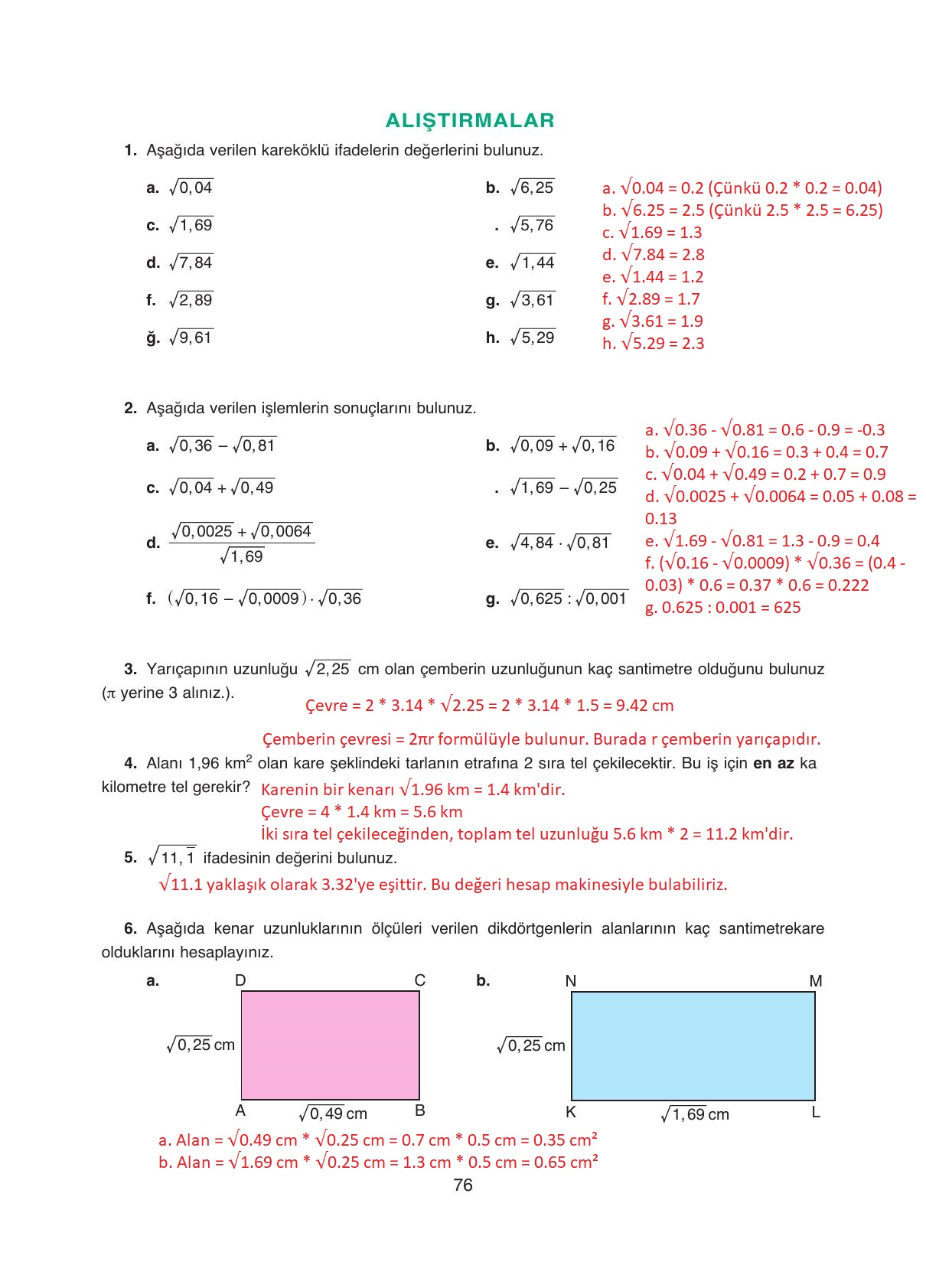 8. Sınıf Ada Yayıncılık Matematik Ders Kitabı Sayfa 76 Cevapları