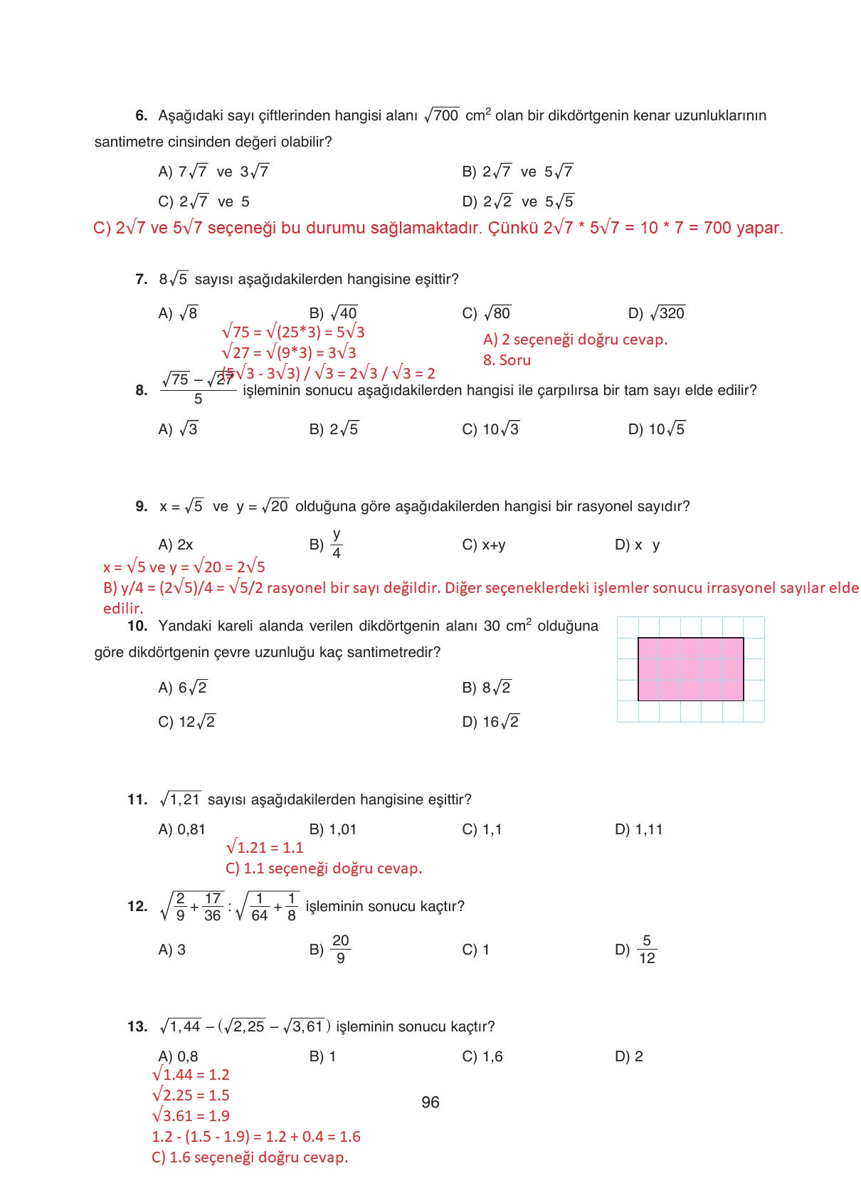 8. Sınıf Ada Yayıncılık Matematik Ders Kitabı Sayfa 96 Cevapları