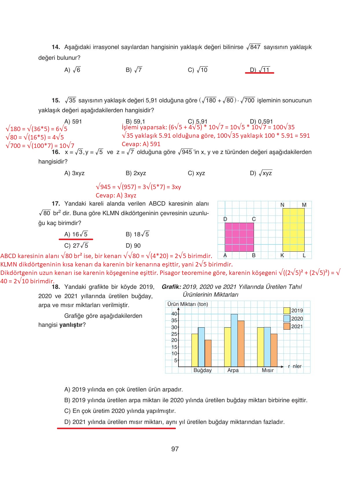 8. Sınıf Ada Yayıncılık Matematik Ders Kitabı Sayfa 97 Cevapları