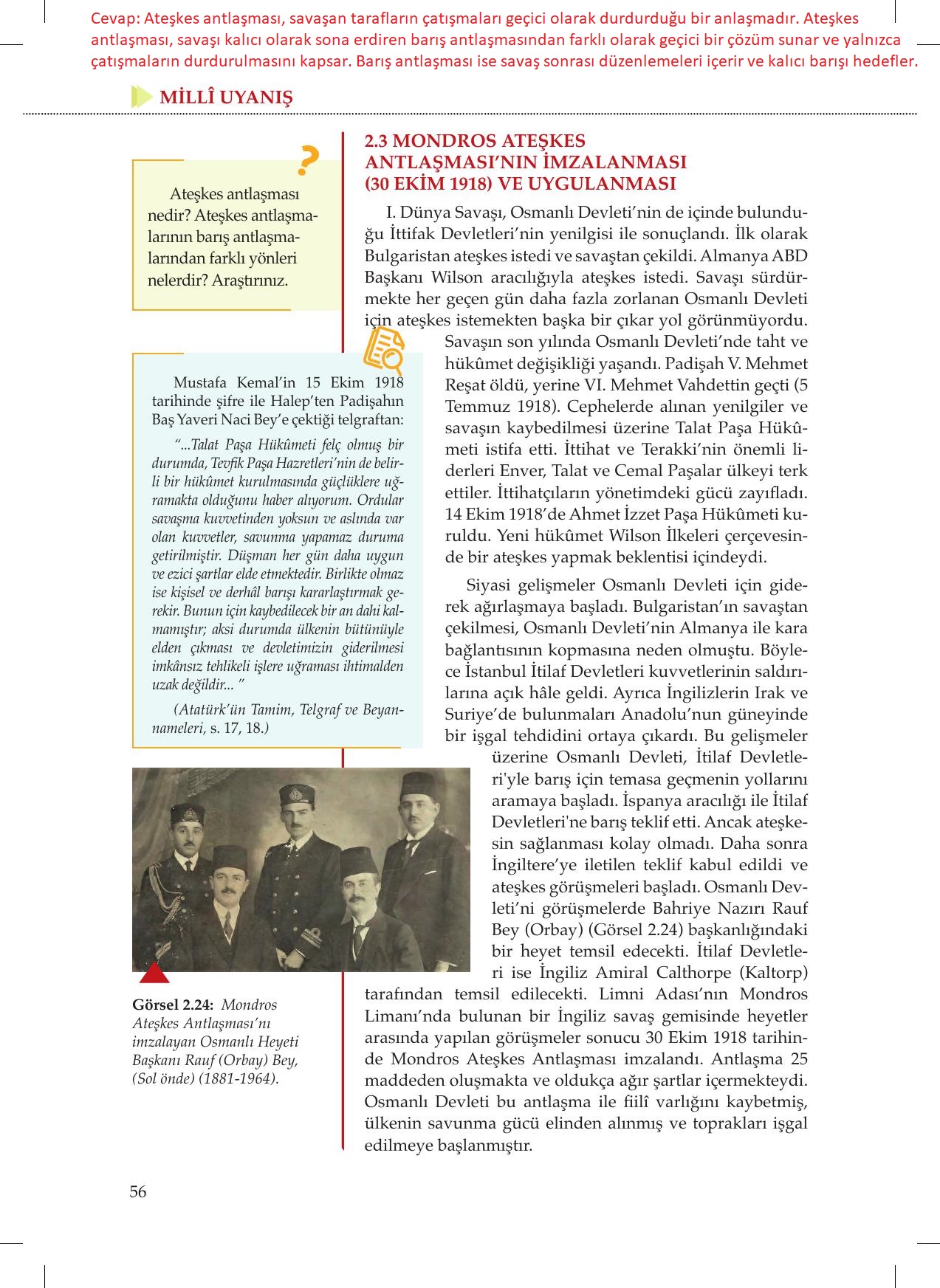 8. Sınıf Meb Yayınları İnkılap Tarihi Ve Atatürkçülük Ders Kitabı Sayfa 56 Cevapları 8. Sınıf Meb Yayınları İnkılap Tarihi Ve Atatürkçülük Ders Kitabı Sayfa 56 Cevapları