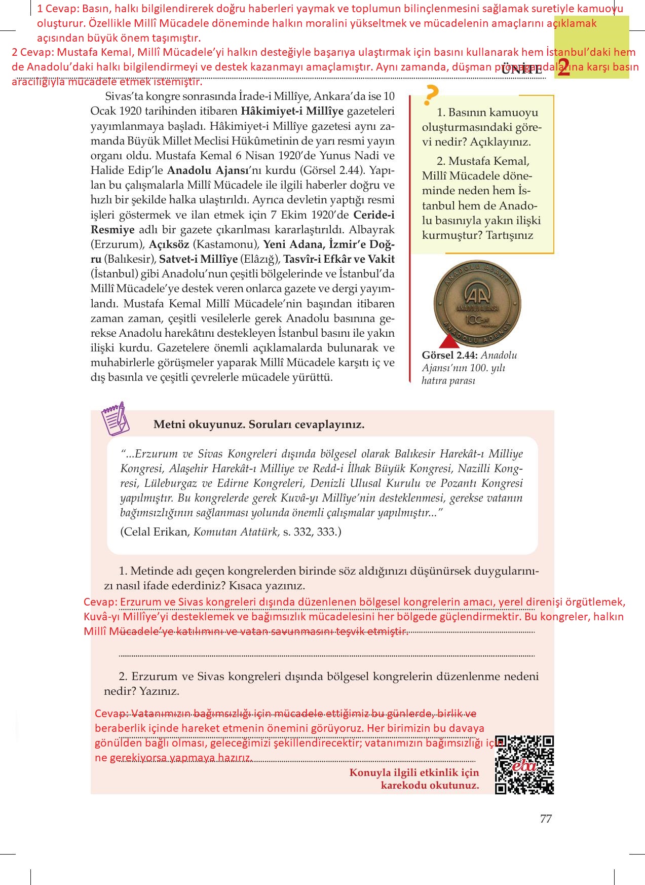 8. Sınıf Meb Yayınları İnkılap Tarihi Ve Atatürkçülük Ders Kitabı Sayfa 77 Cevapları 8. Sınıf Meb Yayınları İnkılap Tarihi Ve Atatürkçülük Ders Kitabı Sayfa 77 Cevapları