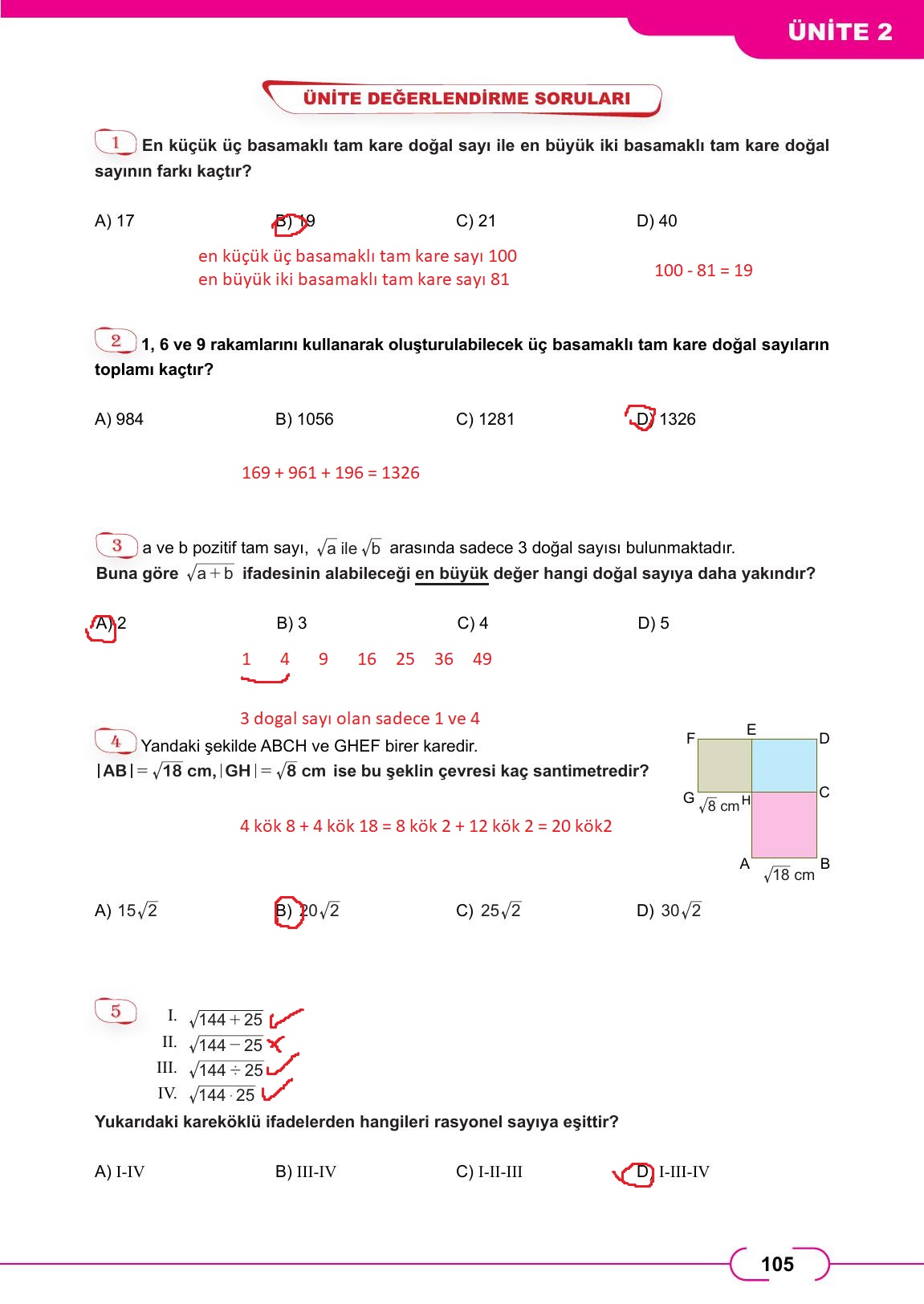 8. Sınıf Meb Yayınları Matematik Ders Kitabı Sayfa 105 Cevapları 8. Sınıf Meb Yayınları Matematik Ders Kitabı Sayfa 105 Cevapları