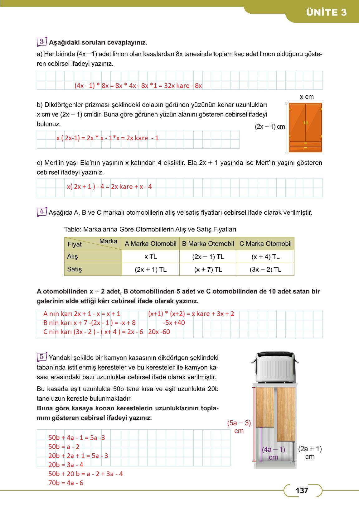 8. Sınıf Meb Yayınları Matematik Ders Kitabı Sayfa 137 Cevapları