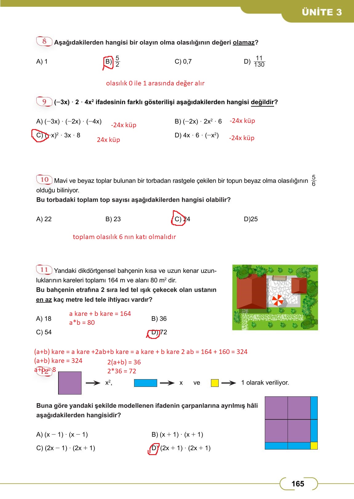 8. Sınıf Meb Yayınları Matematik Ders Kitabı Sayfa 165 Cevapları