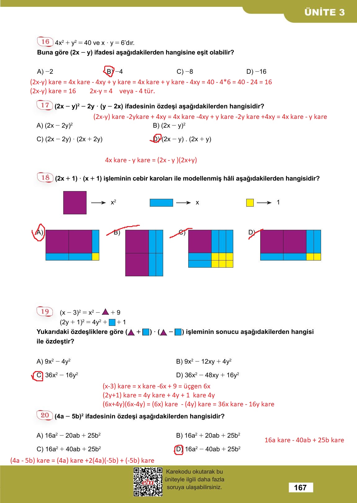 8. Sınıf Meb Yayınları Matematik Ders Kitabı Sayfa 167 Cevapları