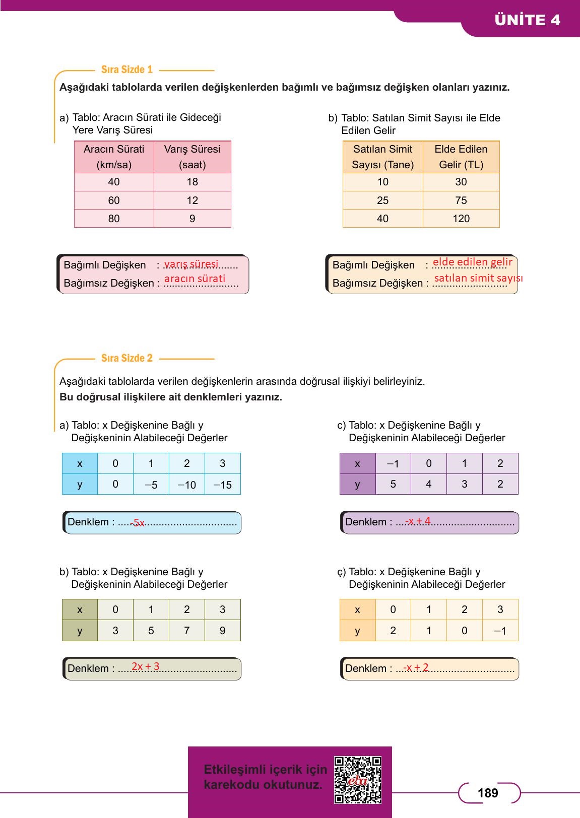 8. Sınıf Meb Yayınları Matematik Ders Kitabı Sayfa 189 Cevapları