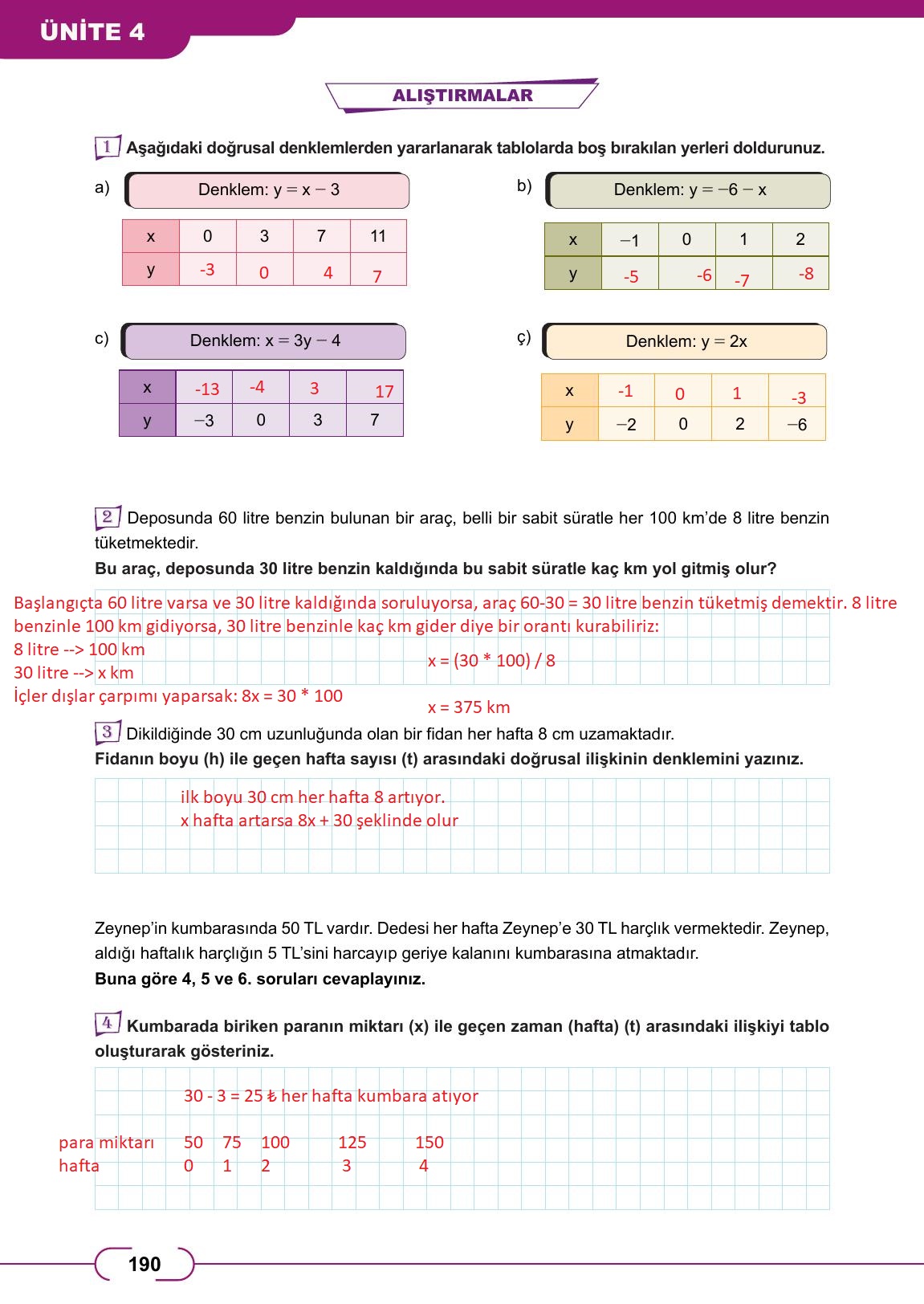 8. Sınıf Meb Yayınları Matematik Ders Kitabı Sayfa 190 Cevapları