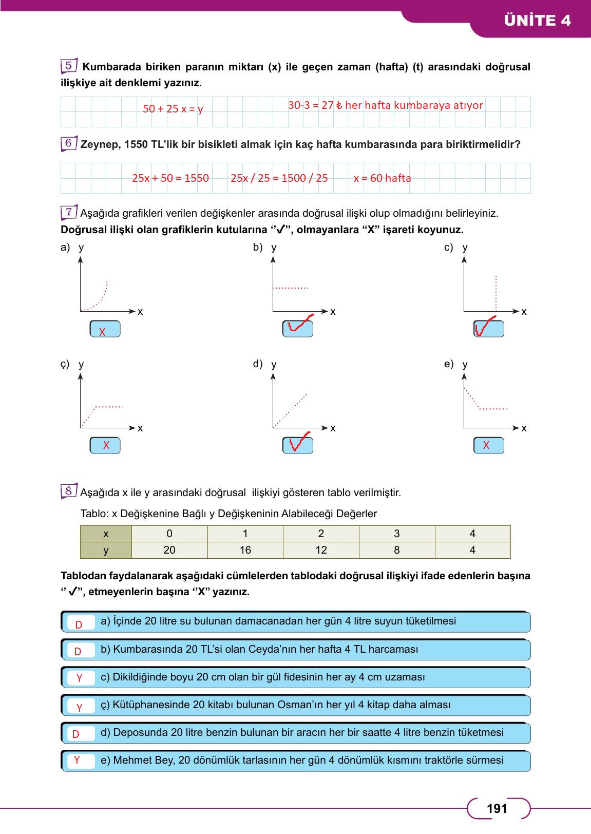 8. Sınıf Meb Yayınları Matematik Ders Kitabı Sayfa 191 Cevapları