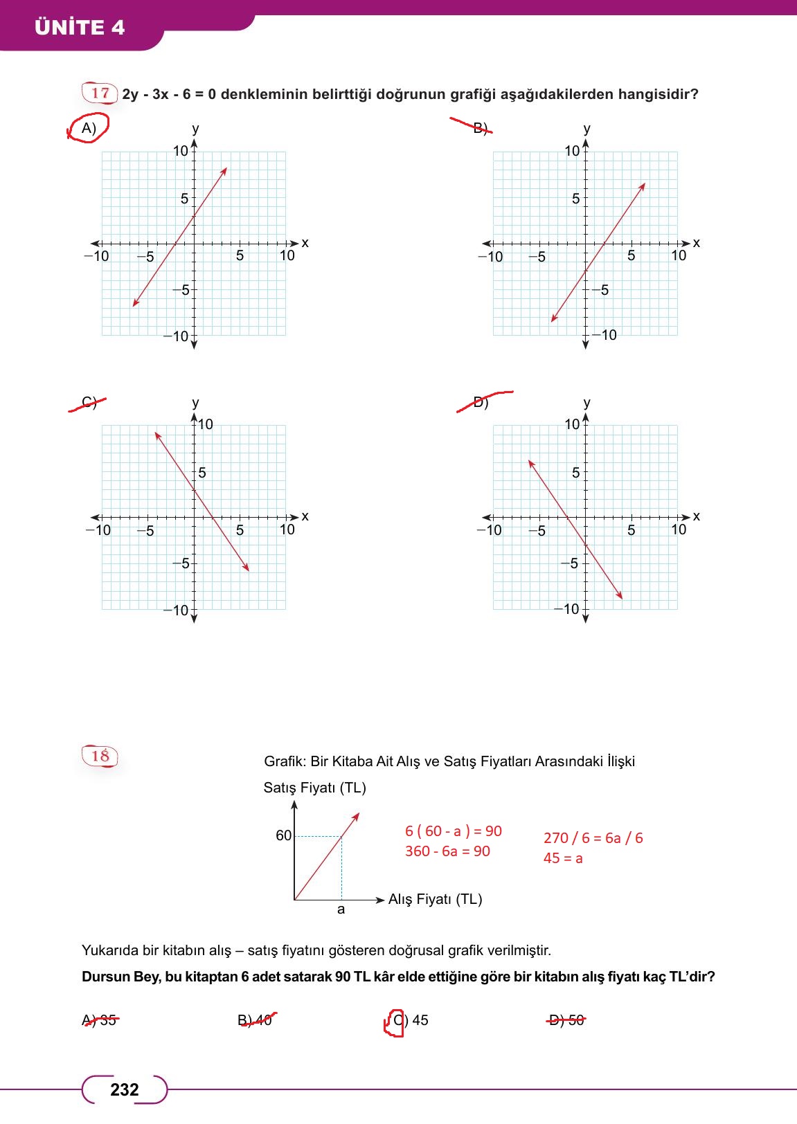 8. Sınıf Meb Yayınları Matematik Ders Kitabı Sayfa 232 Cevapları 8. Sınıf Meb Yayınları Matematik Ders Kitabı Sayfa 232 Cevapları