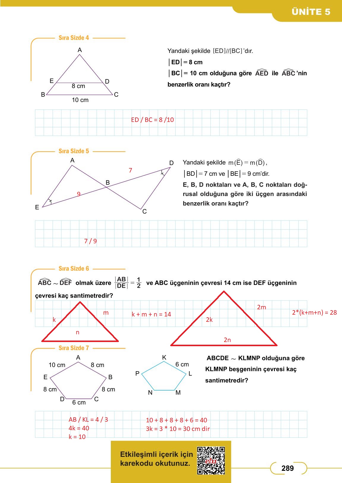 8. Sınıf Meb Yayınları Matematik Ders Kitabı Sayfa 289 Cevapları