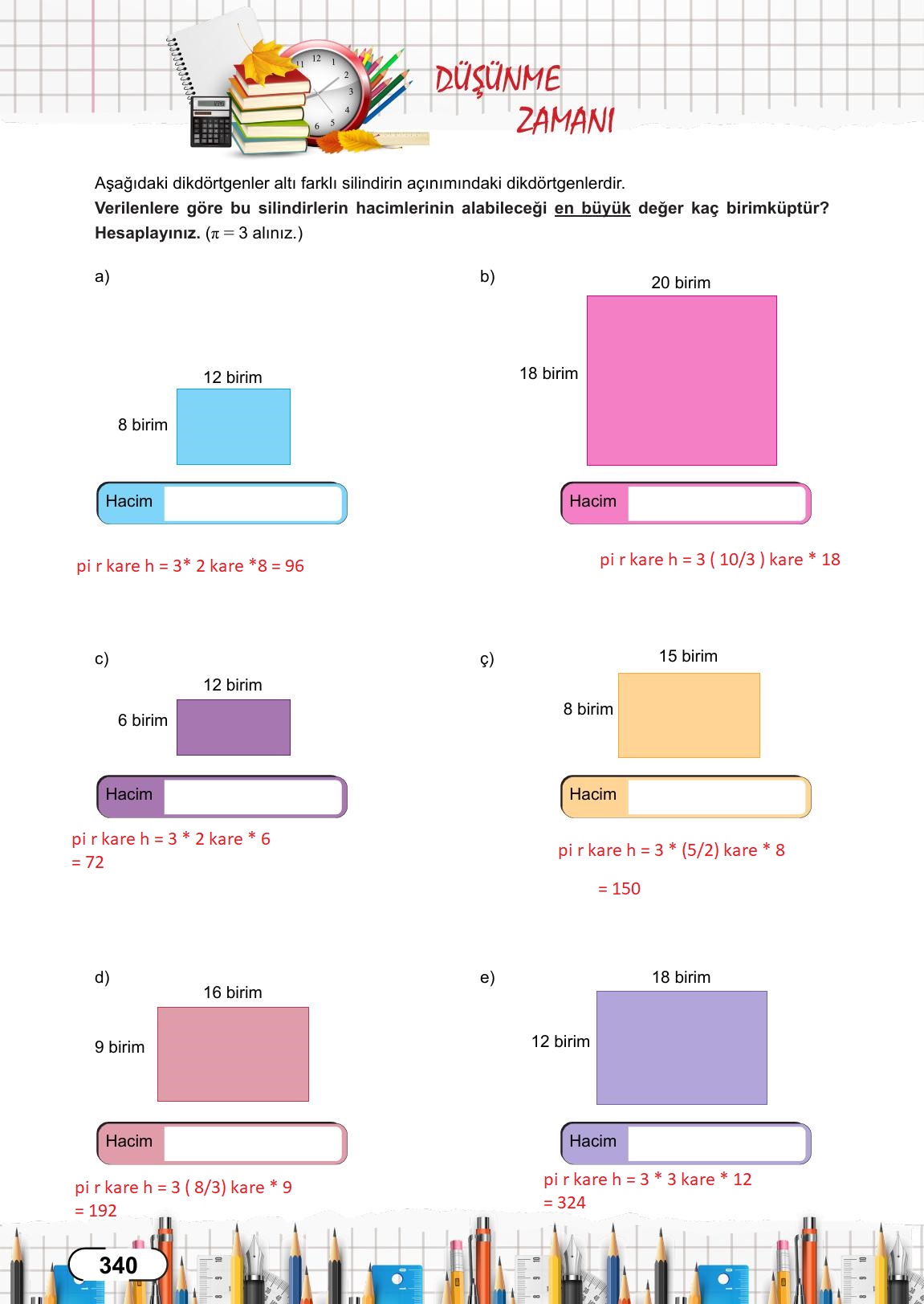8. Sınıf Meb Yayınları Matematik Ders Kitabı Sayfa 340 Cevapları