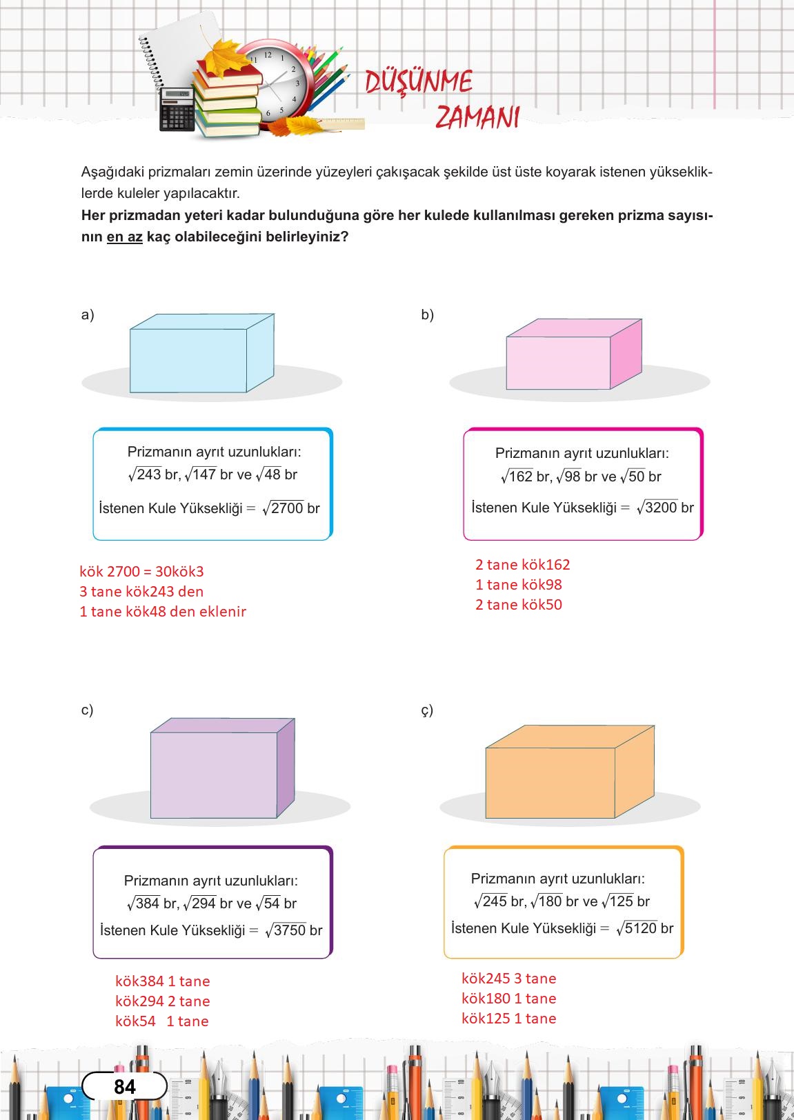8. Sınıf Meb Yayınları Matematik Ders Kitabı Sayfa 84 Cevapları