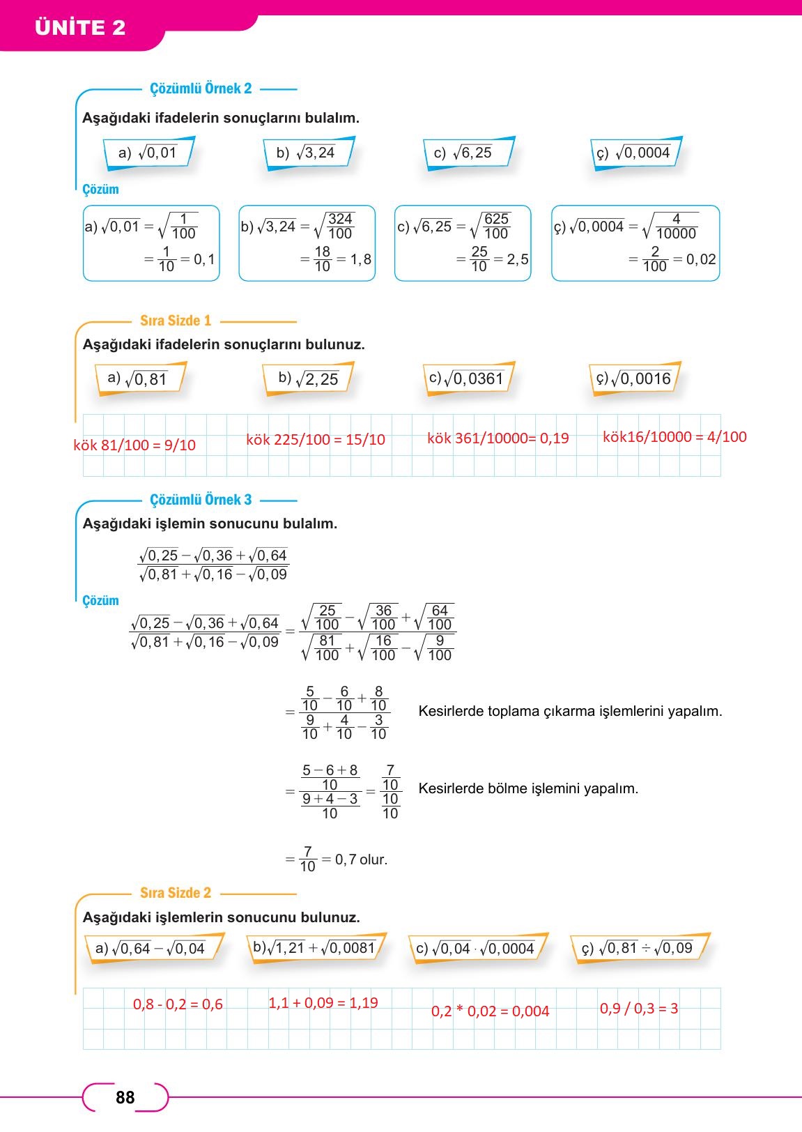8. Sınıf Meb Yayınları Matematik Ders Kitabı Sayfa 88 Cevapları