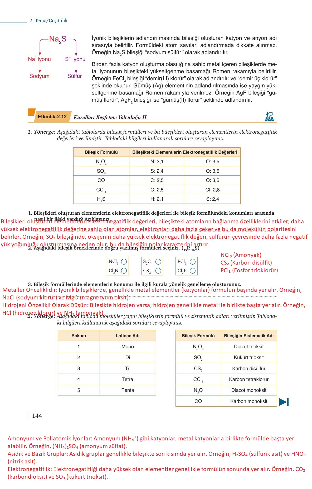 9. Sınıf Meb Yayınları Kimya Ders Kitabı Sayfa 144 Cevapları