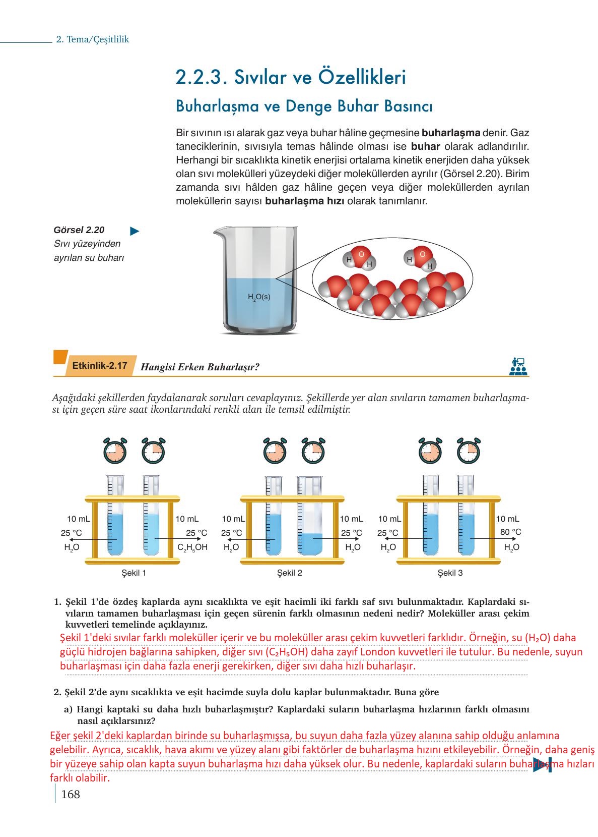 9. Sınıf Meb Yayınları Kimya Ders Kitabı Sayfa 168 Cevapları