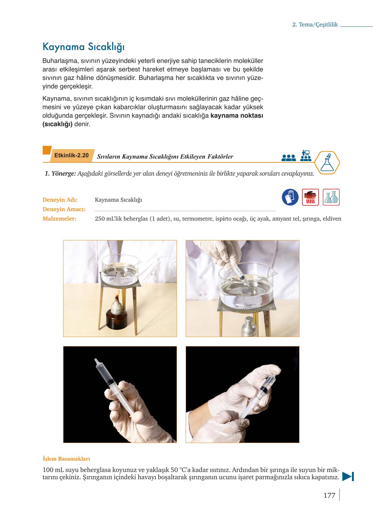 9. Sınıf Meb Yayınları Kimya Ders Kitabı Sayfa 177 Cevapları